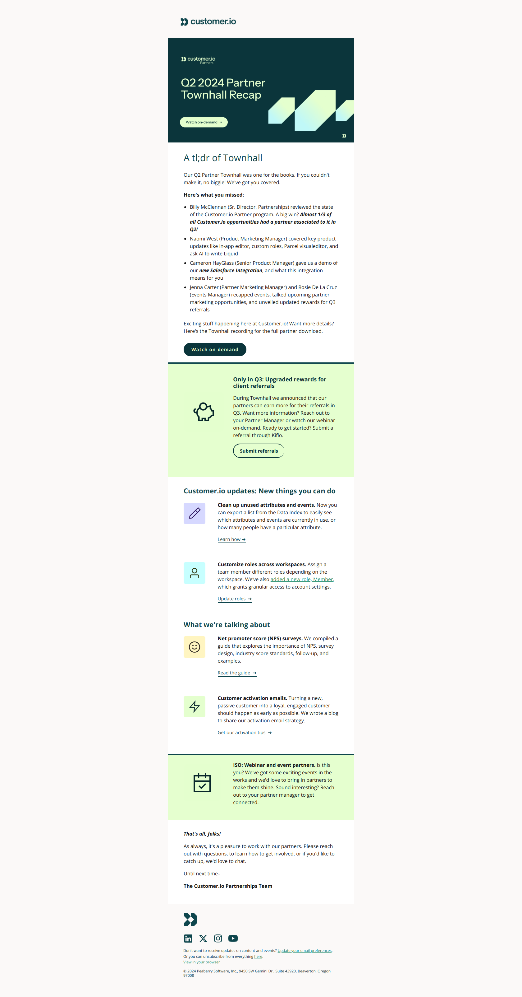 Your July Customer.io Partner Newsletter — email screenshot from Customer.io