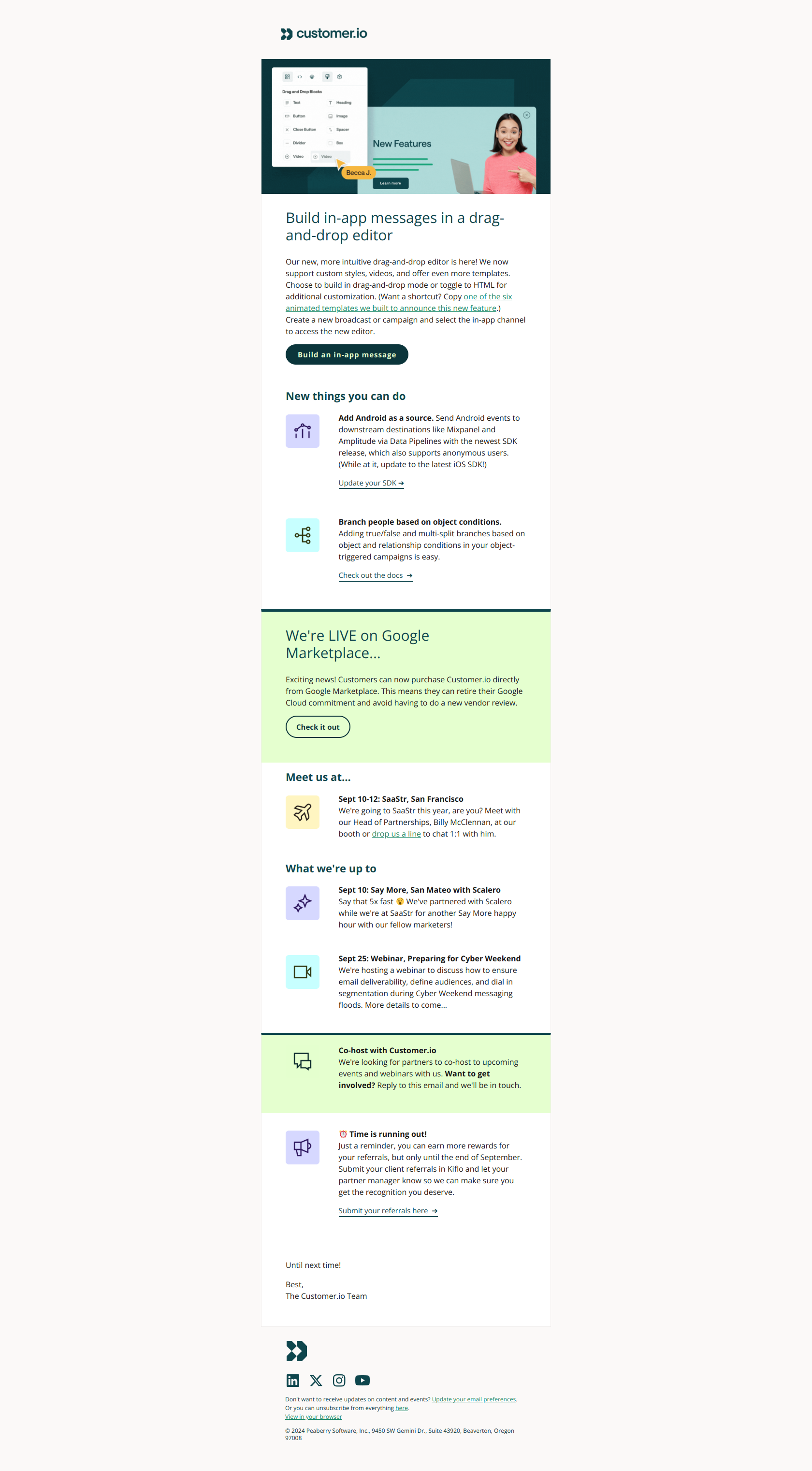 The Customer.io August partner newsletter — email screenshot from Customer.io