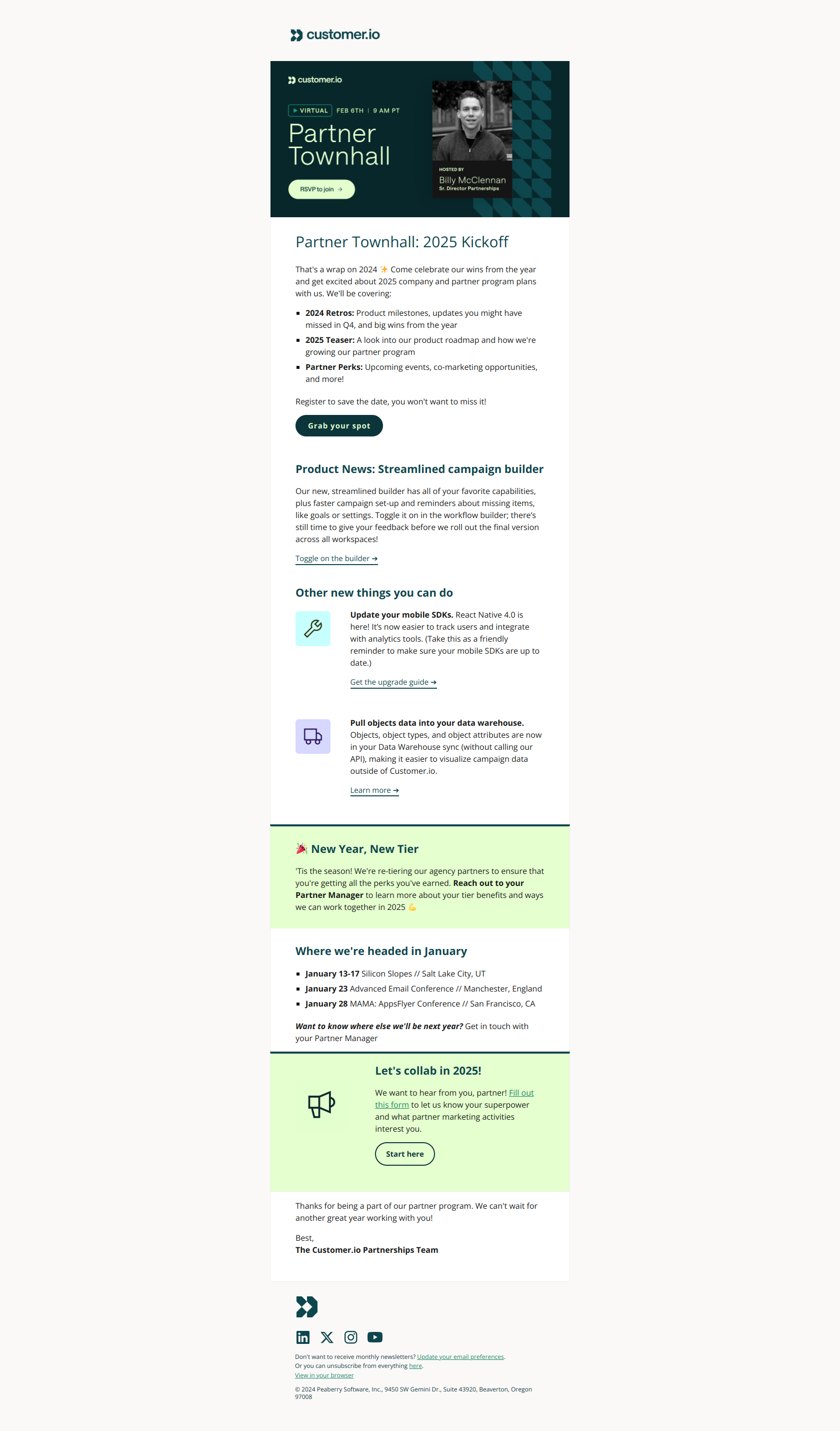 December partner program news, delivered — email screenshot from Customer.io