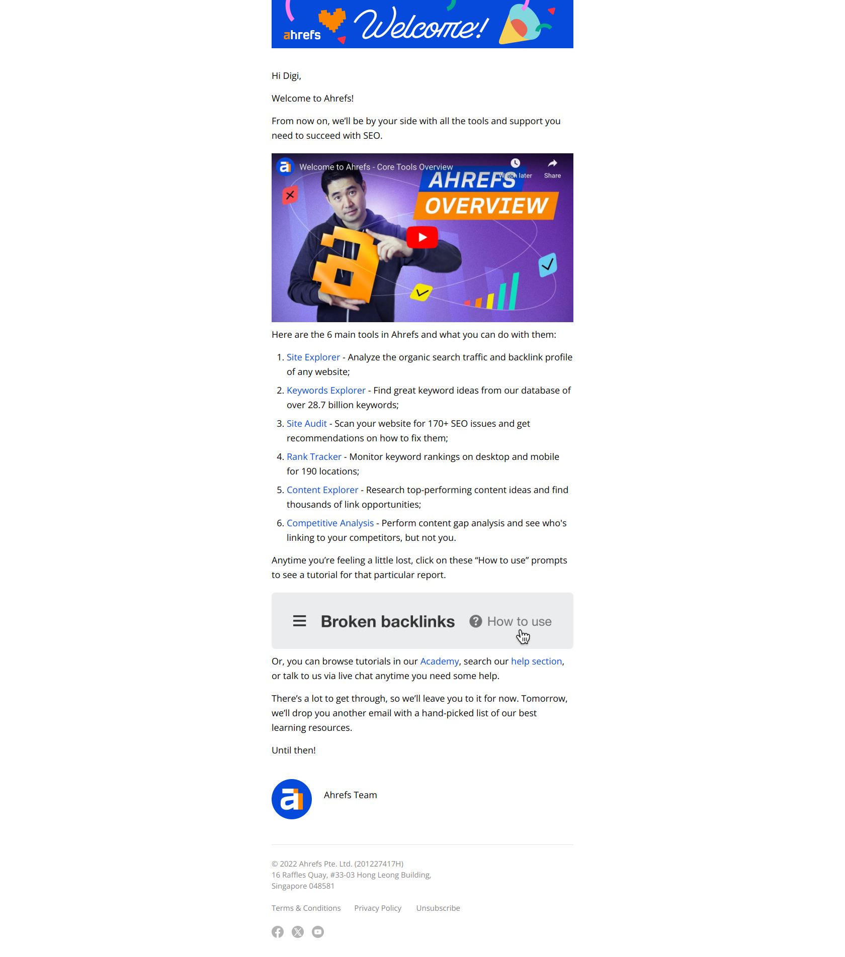 Getting started with Ahrefs — email screenshot from Ahrefs