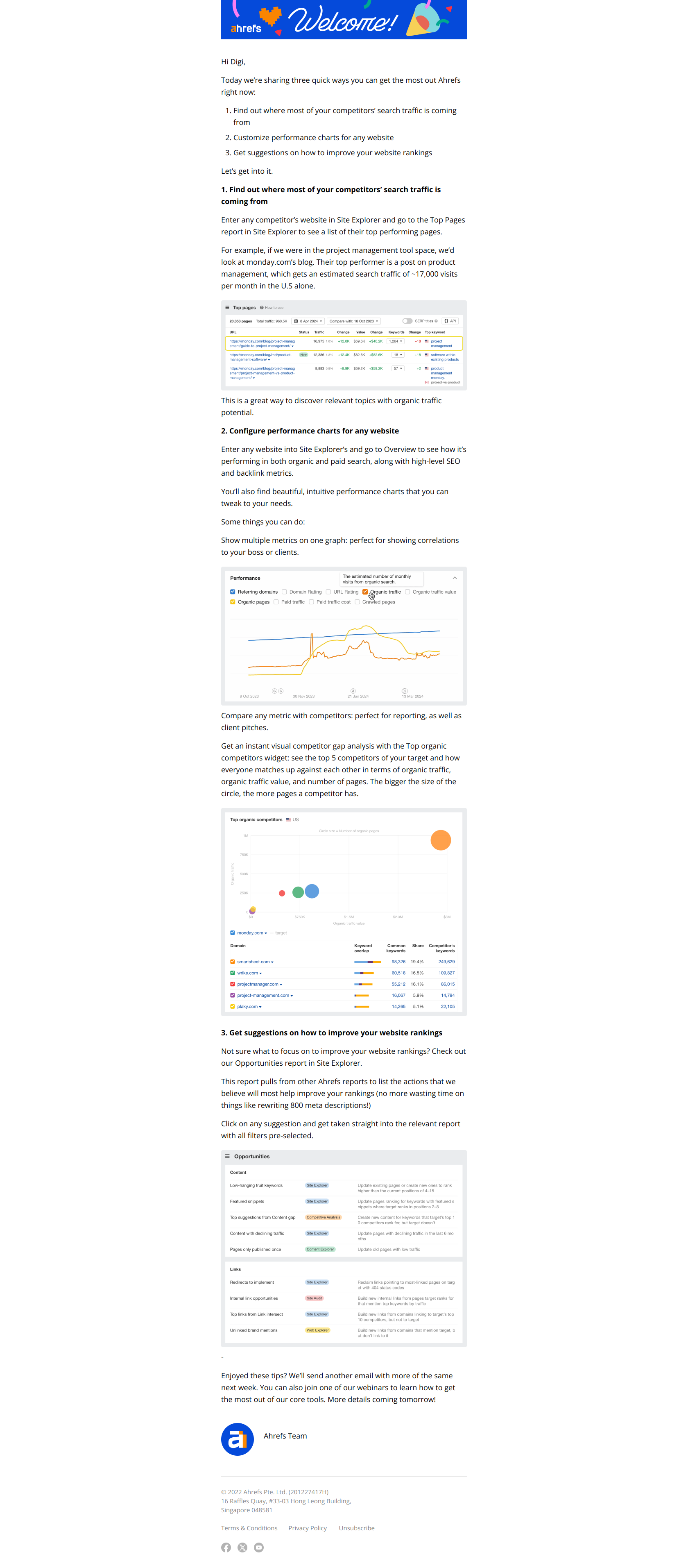 Find out where your competitors’ search traffic is coming from, and more — email screenshot from Ahrefs