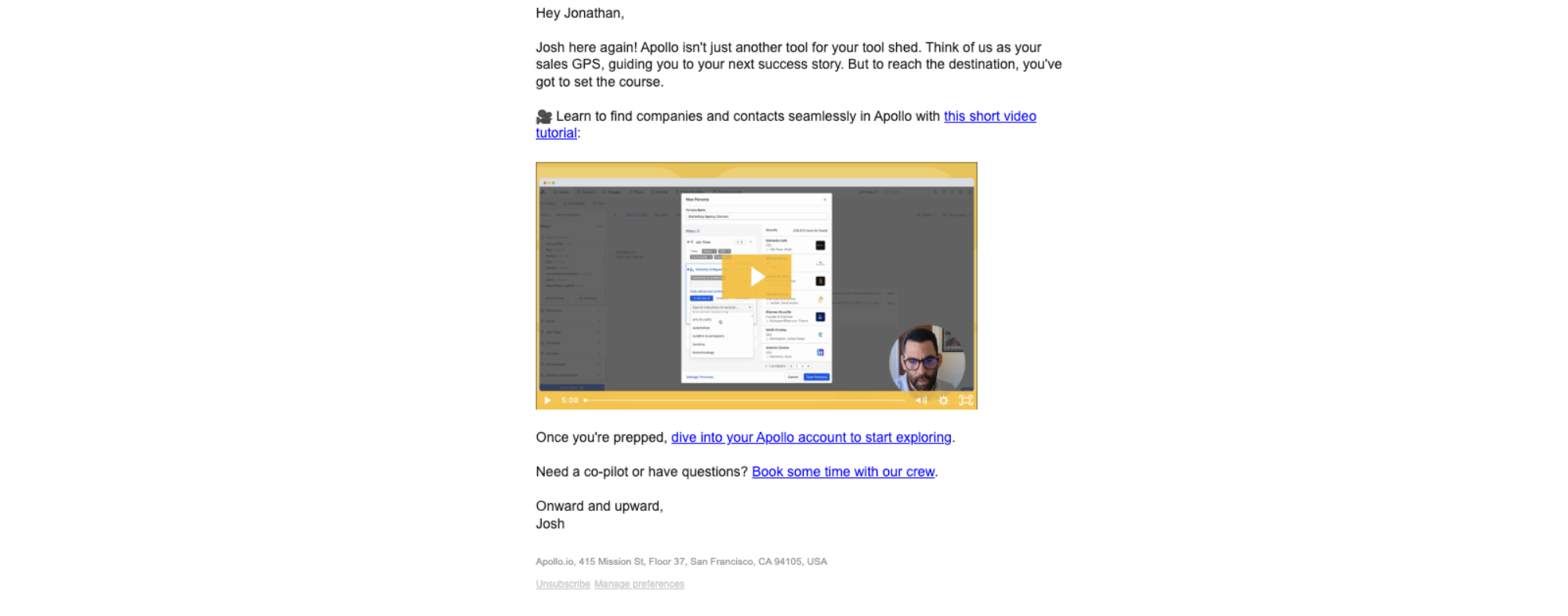 Navigate directly to your next deal 🧭 — email screenshot from Apollo.io