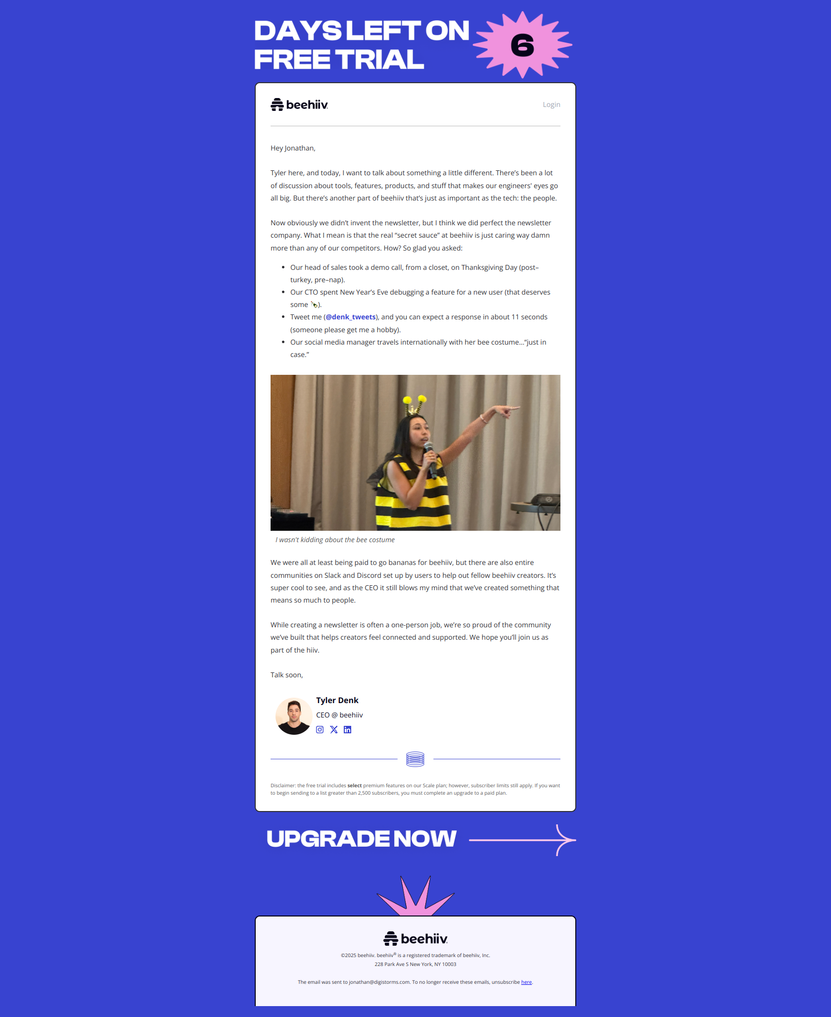 You’re the boss — email screenshot from Beehiiv