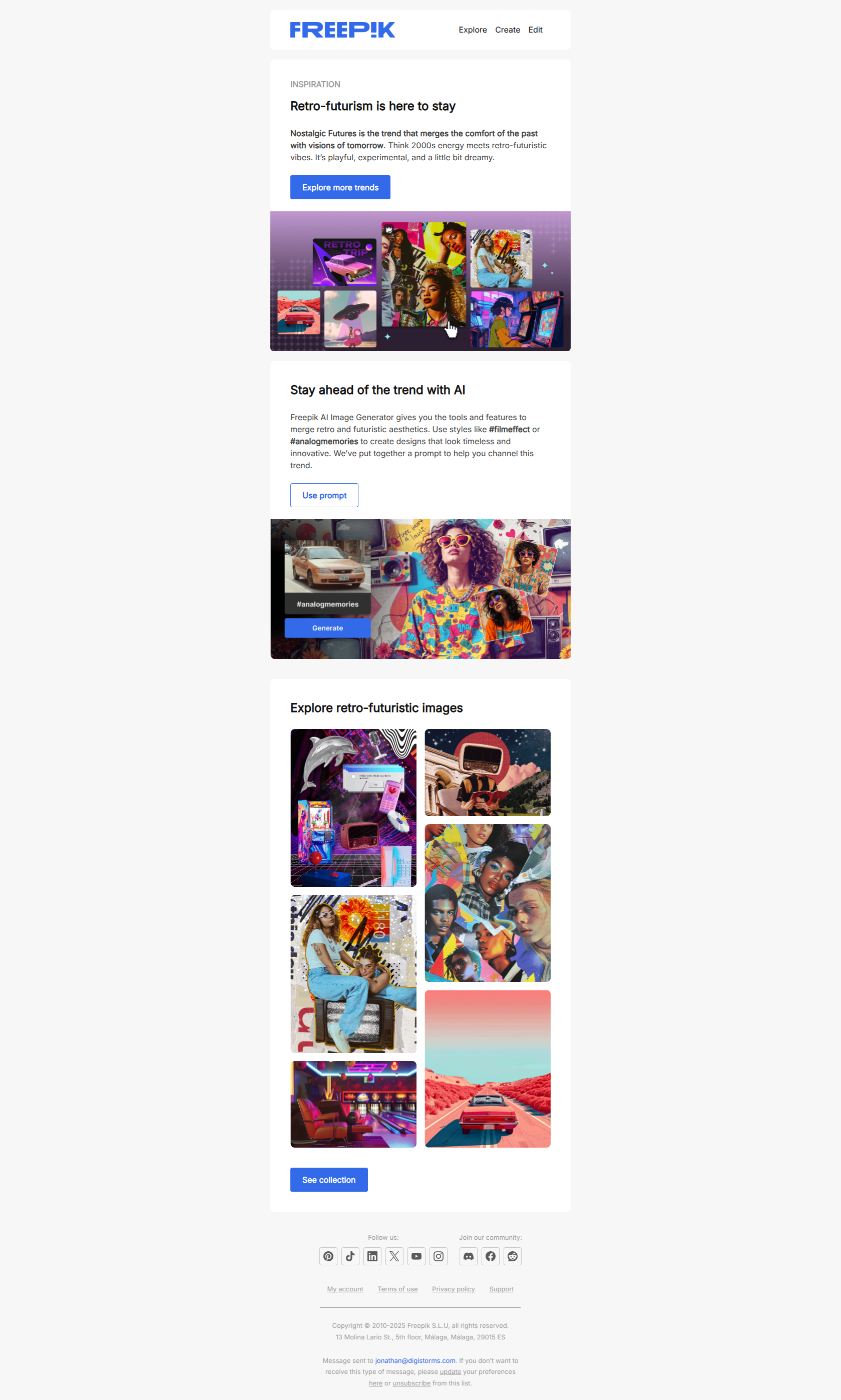 Nostalgic Futures is the trend rewriting time — email screenshot from Freepik