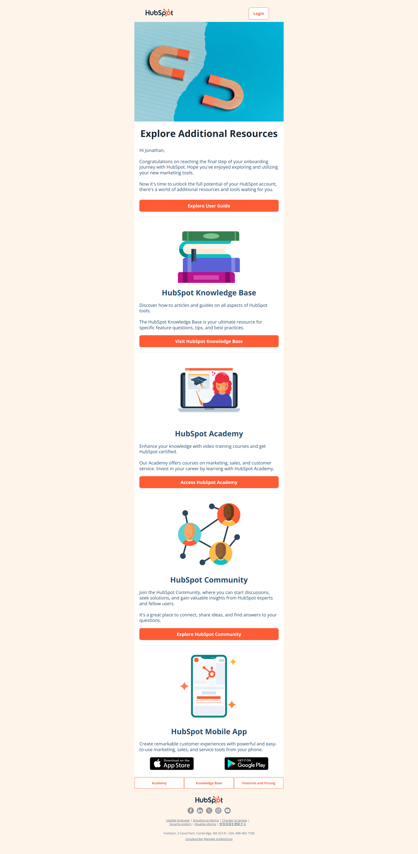 Explore additional resources to unlock your full potential with HubSpot — email screenshot from Hubspot