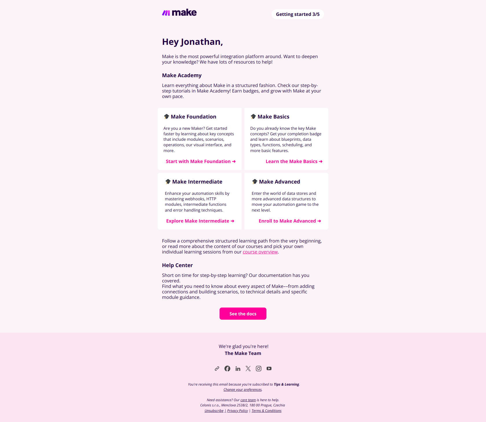 🟣 Level up your Make skills: Top resources for quick progress — email screenshot from Make
