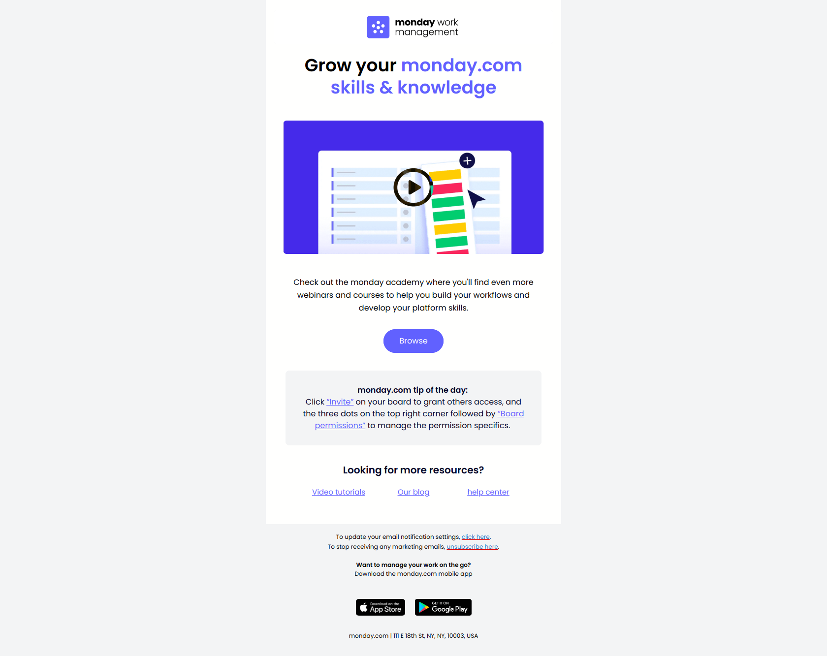 Explore these key monday.com resources — email screenshot from Monday