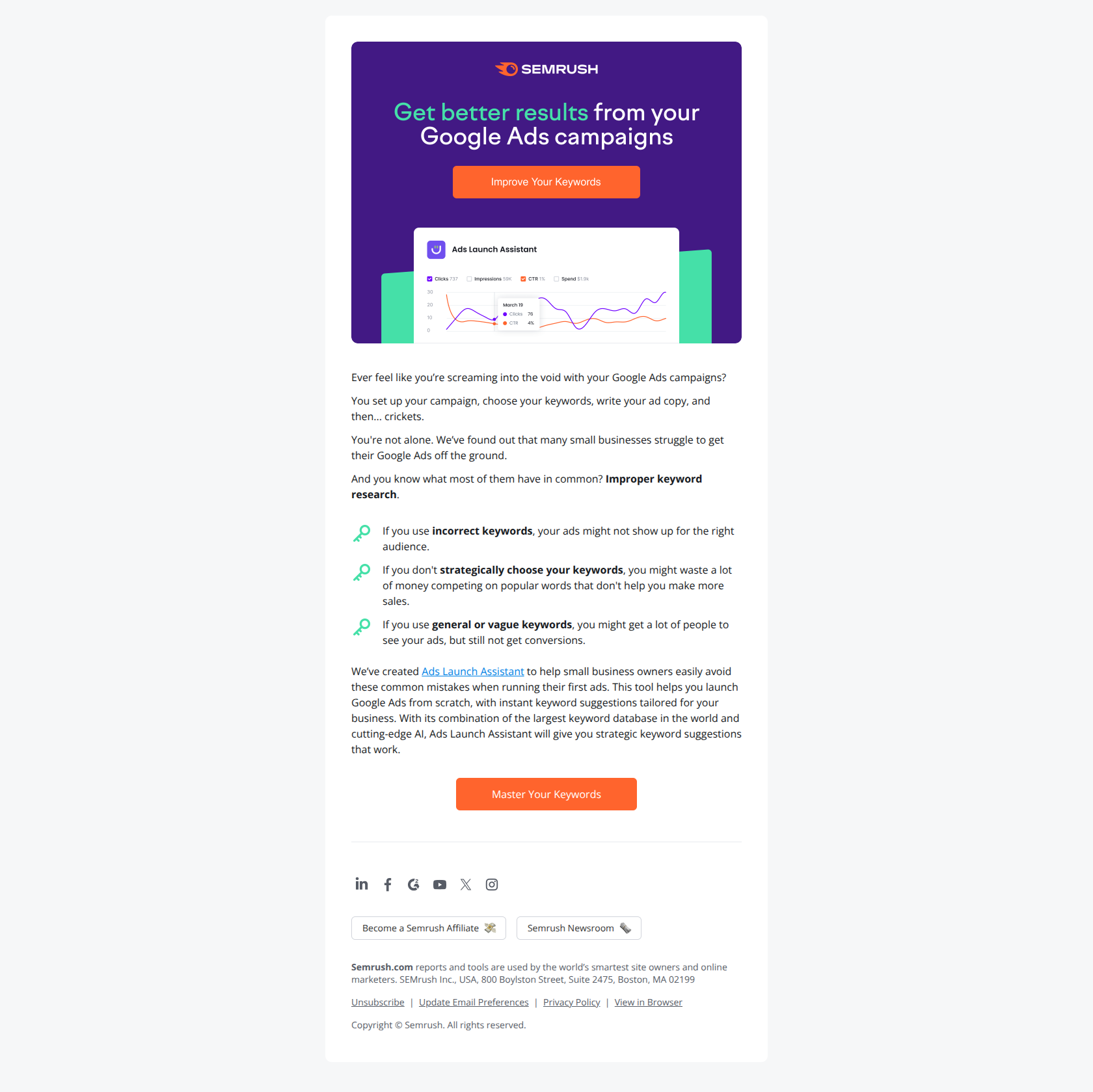 Are you making this Google Ads mistake? — email screenshot from SemRush