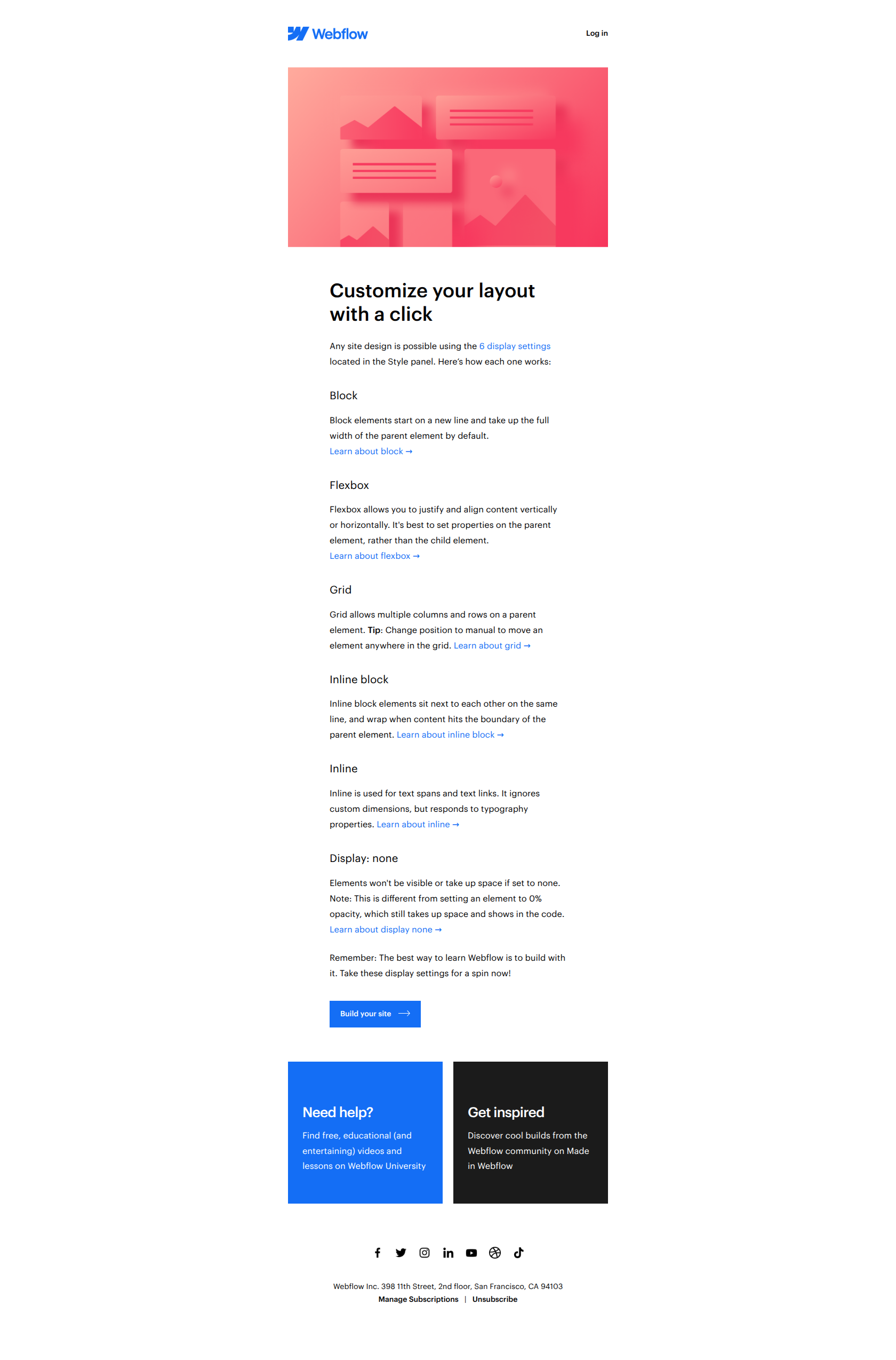 6 display settings you should know — email screenshot from Webflow