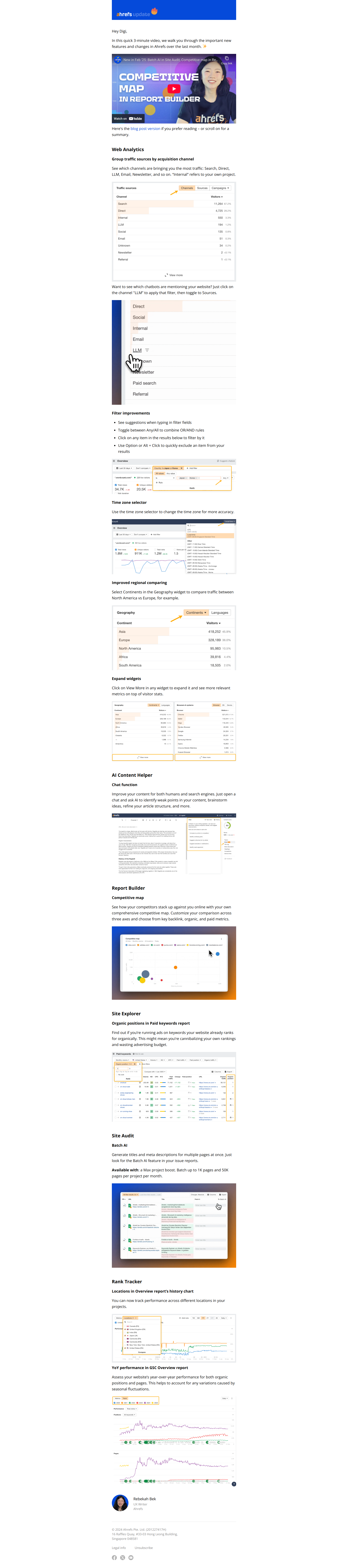 Batch AI in Site Audit, Competitive map in Report Builder, and more — email screenshot from Ahrefs