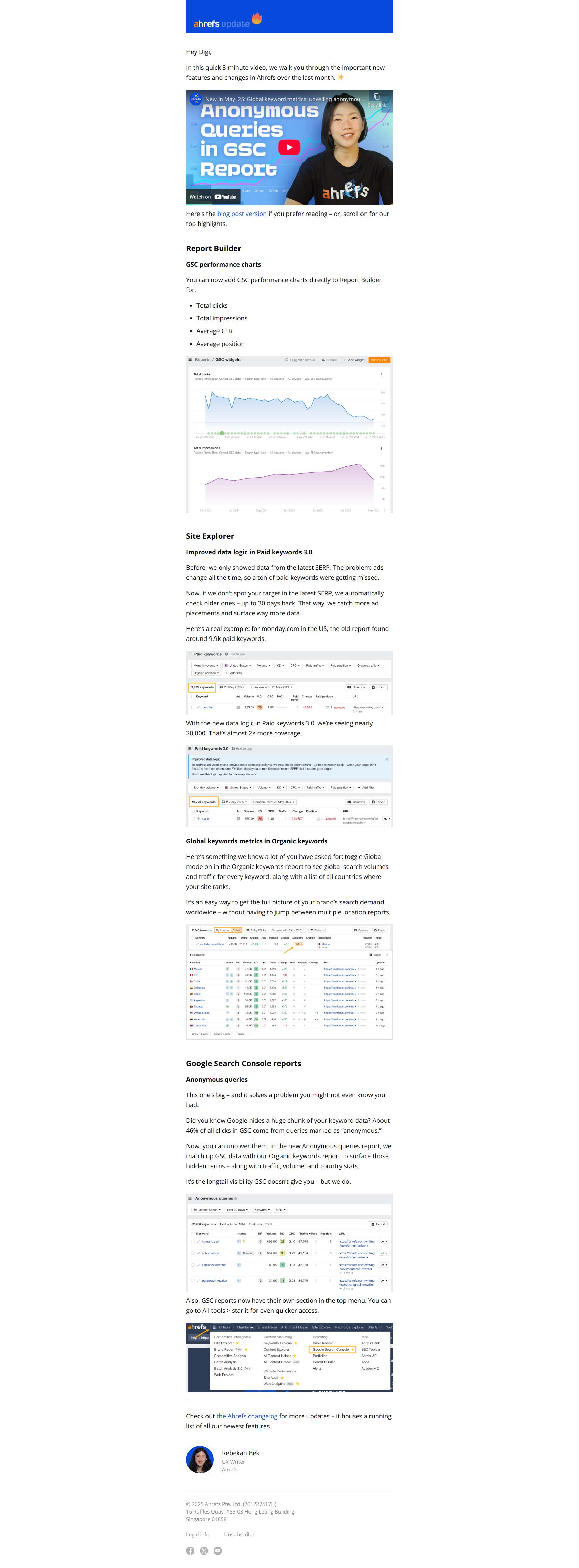 Unveiling anonymous queries, global keyword metrics, and more — email screenshot from Ahrefs