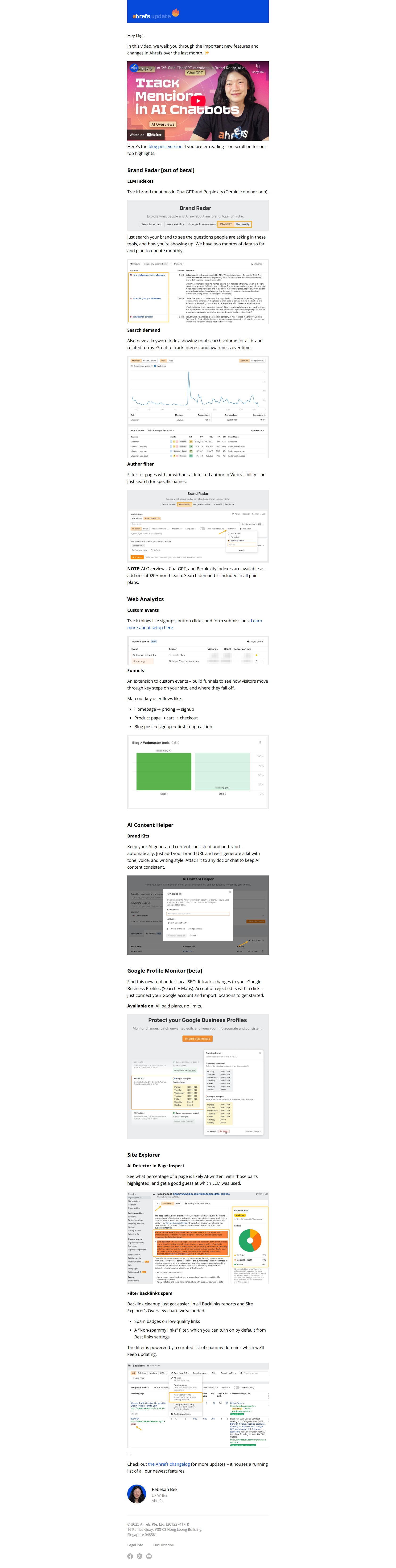 See ChatGPT mentions in Brand Radar, detect AI, and more — email screenshot from Ahrefs