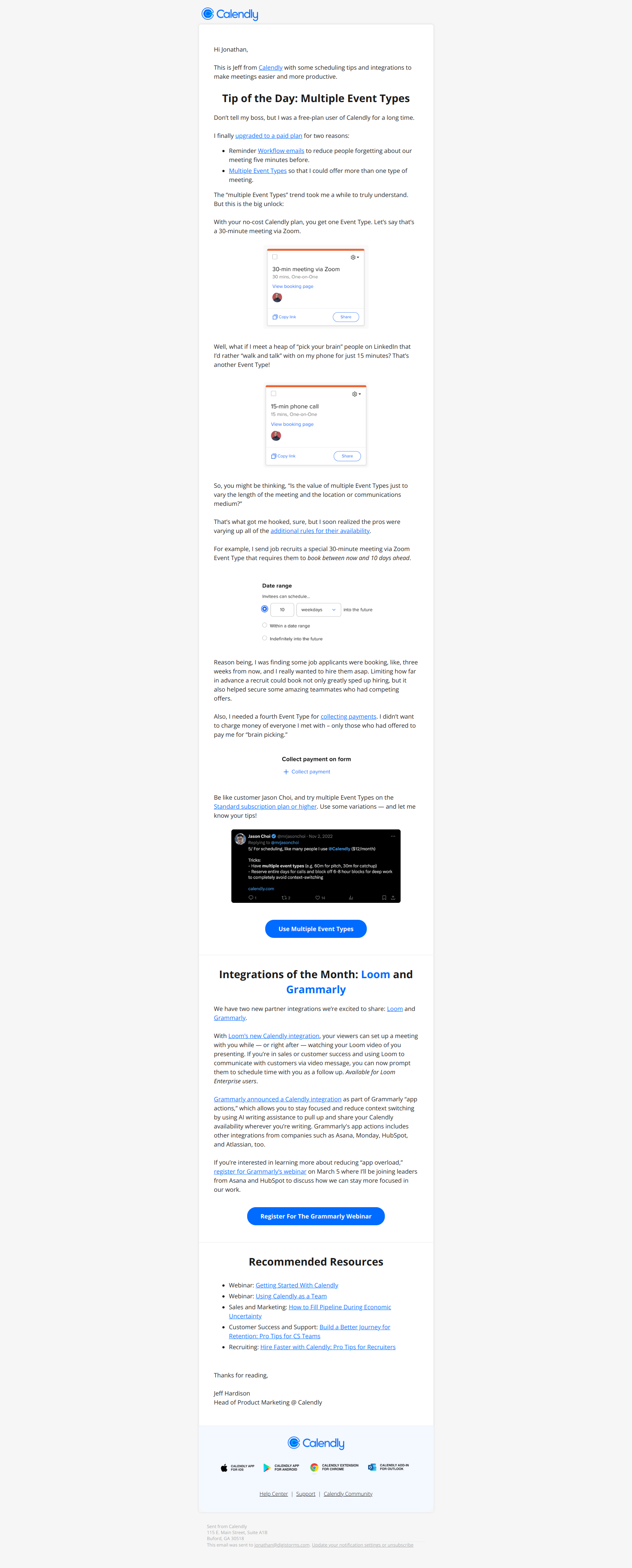 Calendly Product Update – February 2024 — email screenshot from Calendly