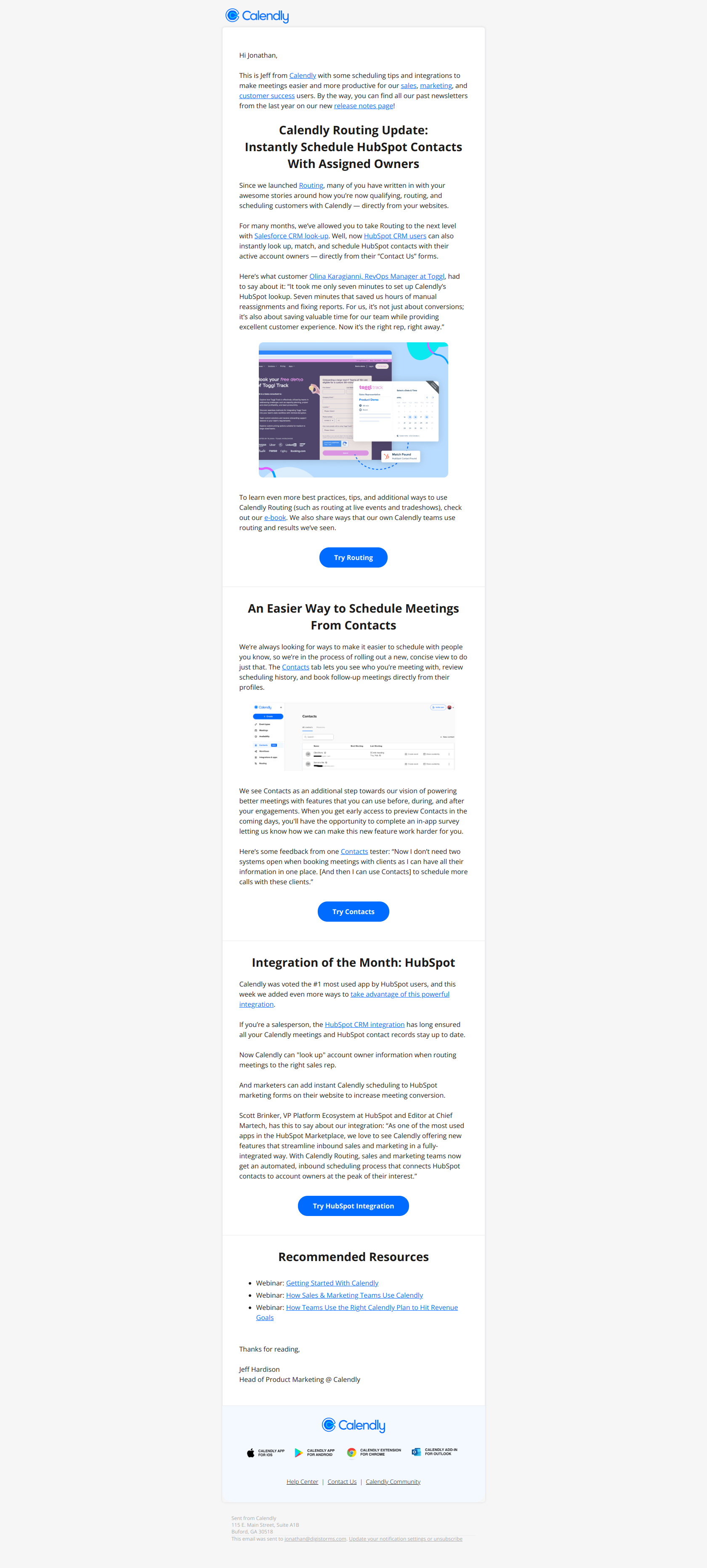 Calendly Product Update –  March 2024 — email screenshot from Calendly