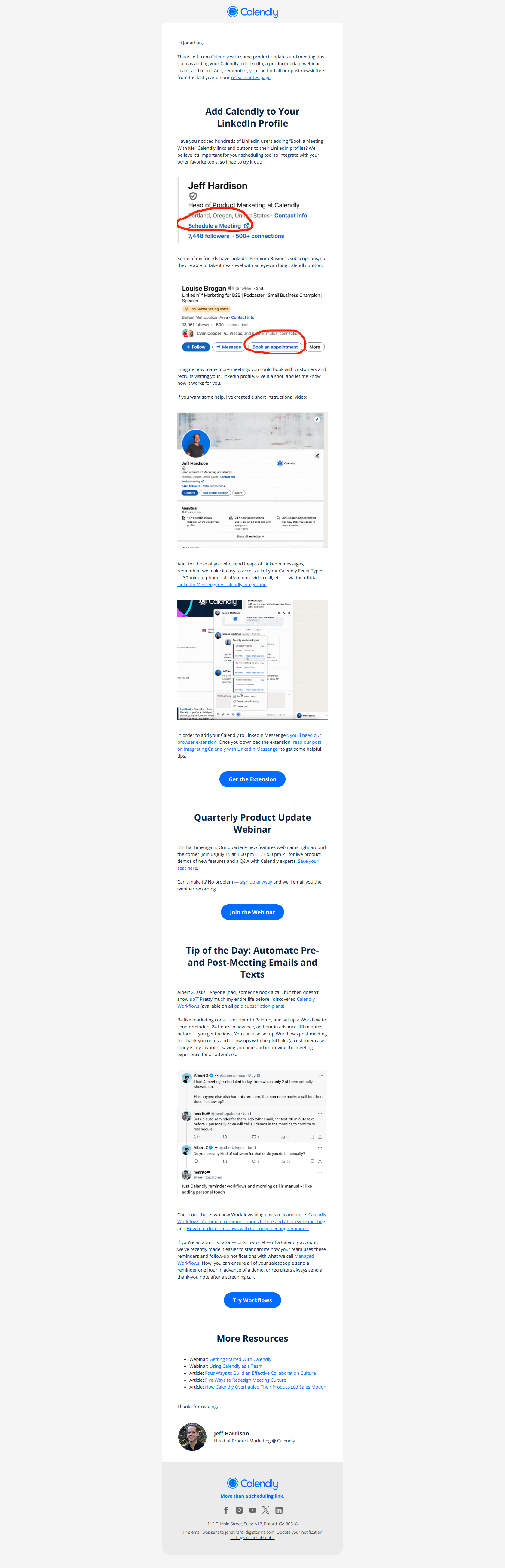 Calendly Product Update – June — email screenshot from Calendly