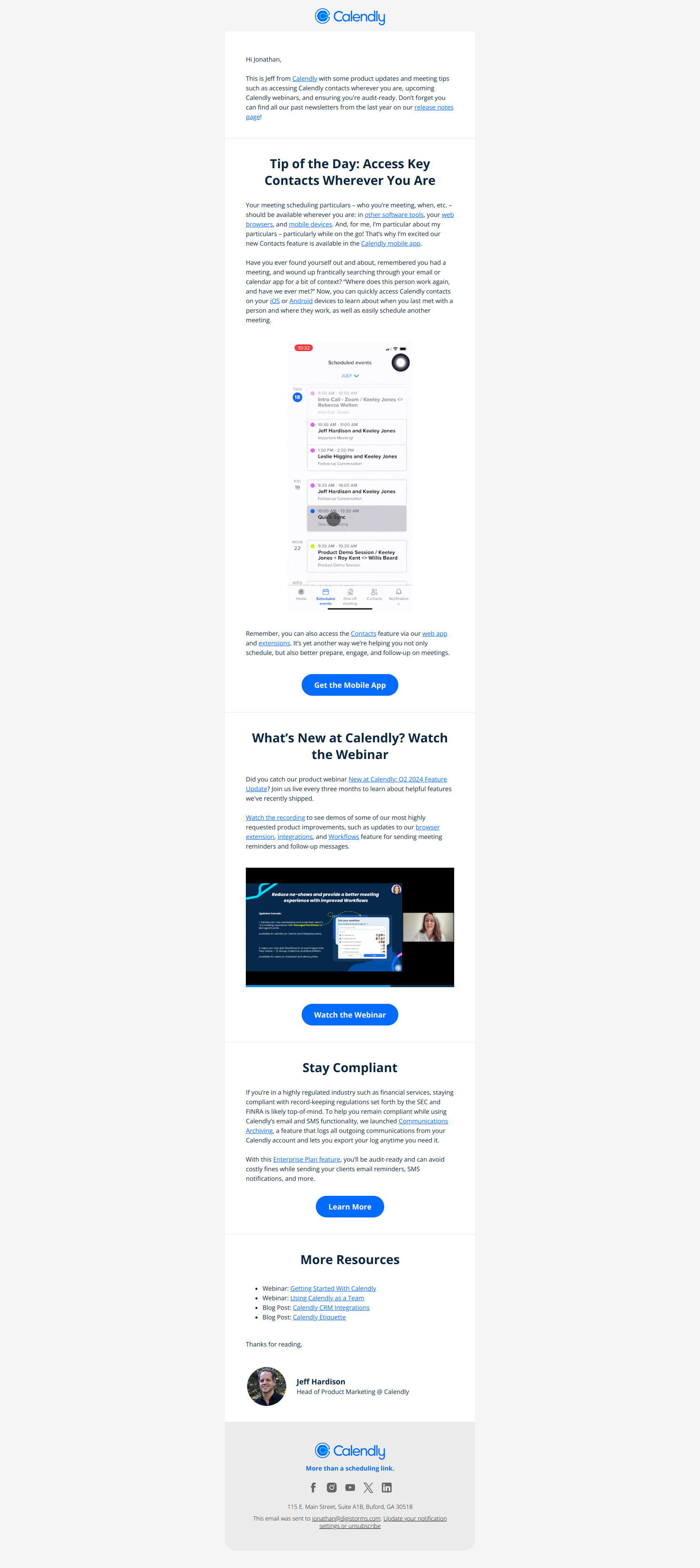 Calendly Product Update – July 2024 — email screenshot from Calendly
