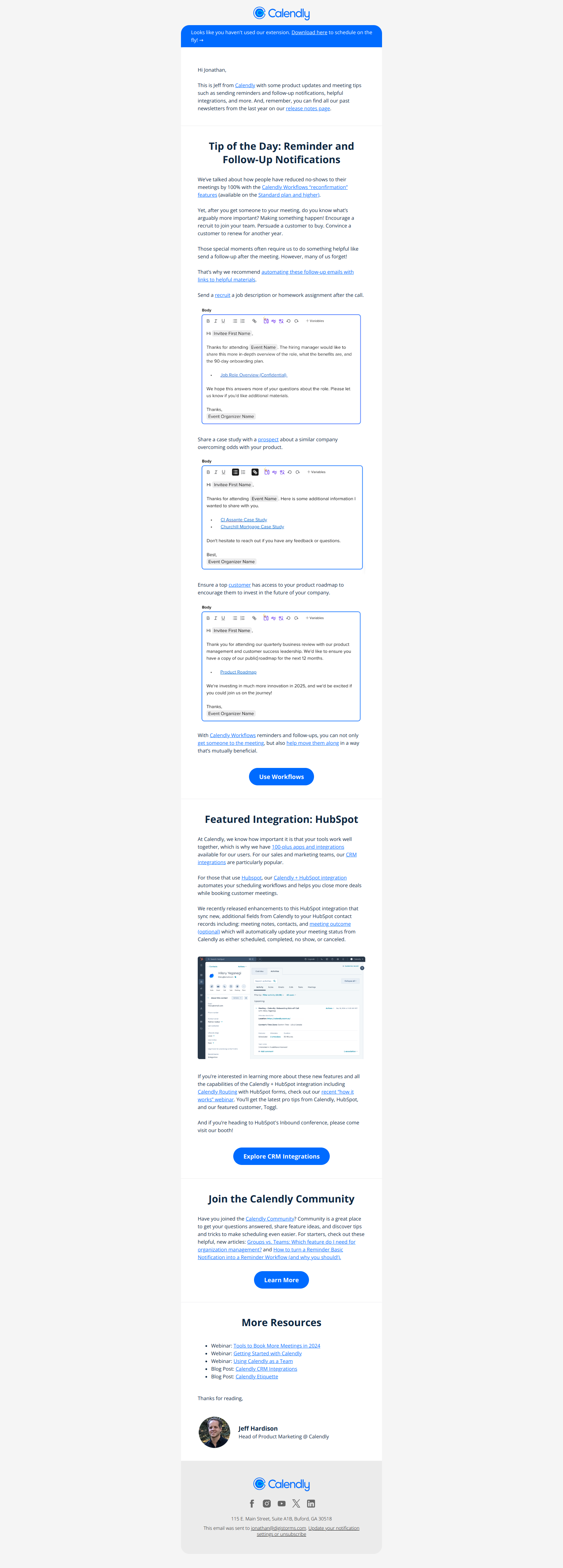 Calendly Product Update – August 2024 — email screenshot from Calendly