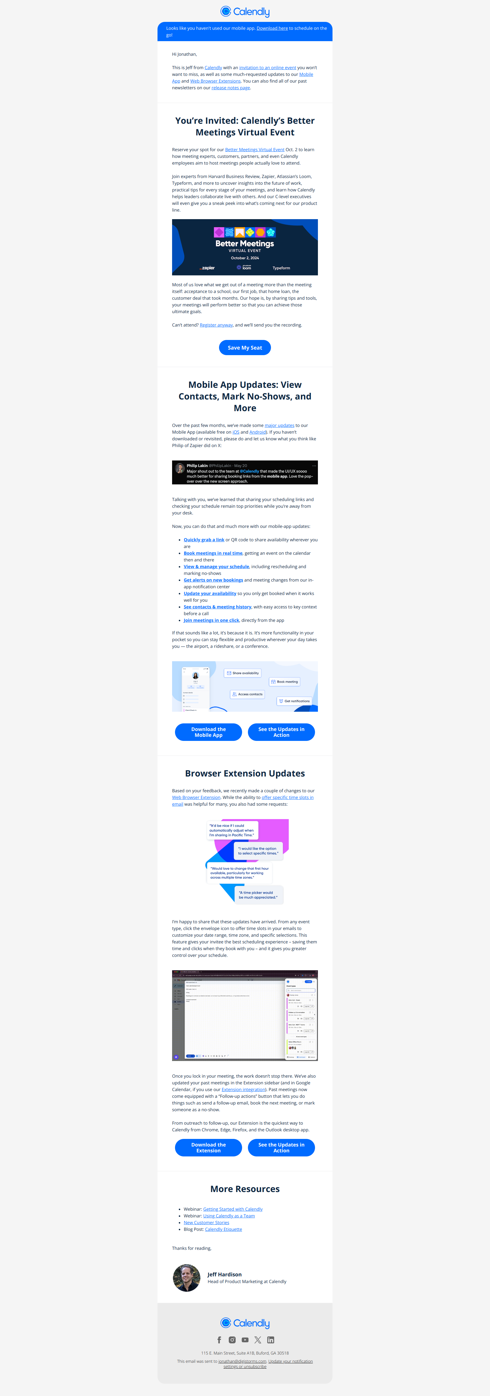 Calendly Product Update – September 2024 — email screenshot from Calendly