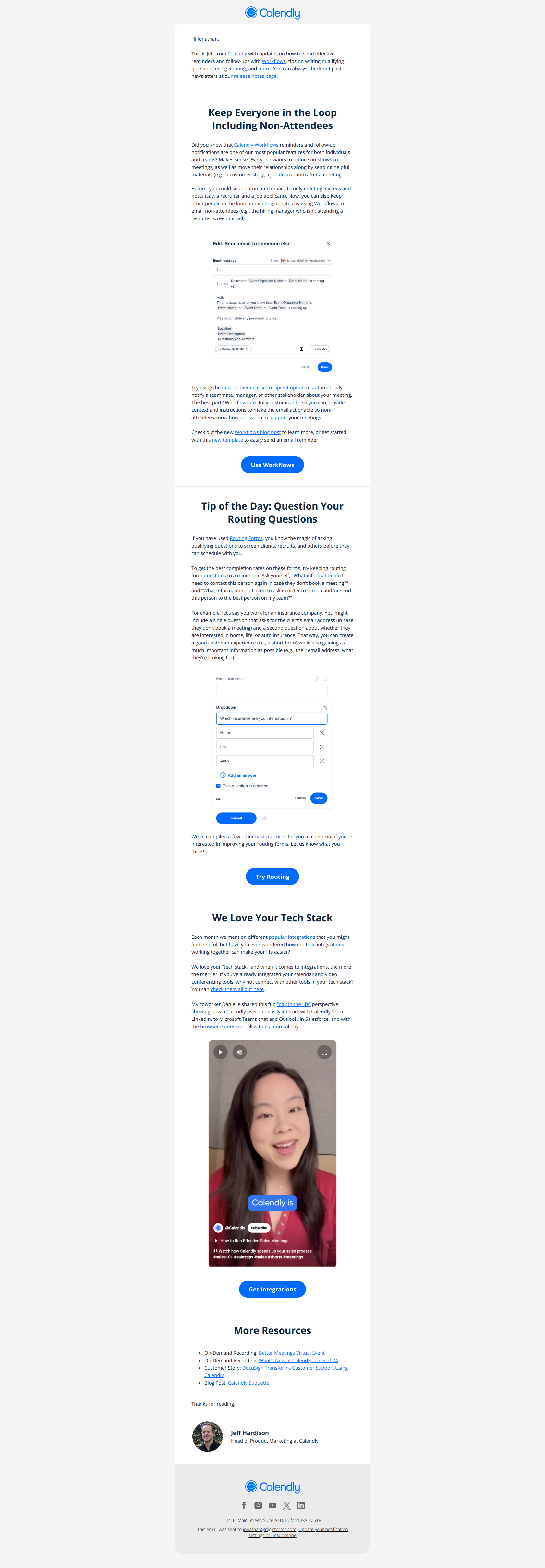 Calendly Product Update – November 2024 — email screenshot from Calendly