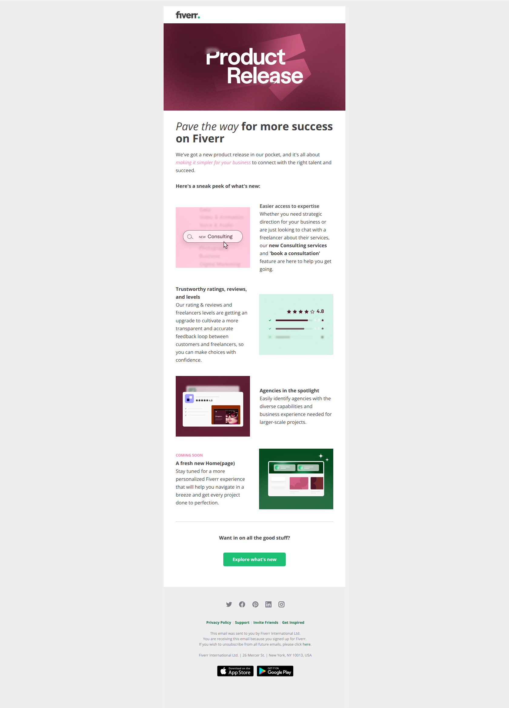 Unwrap our latest product release — email screenshot from Fiverr