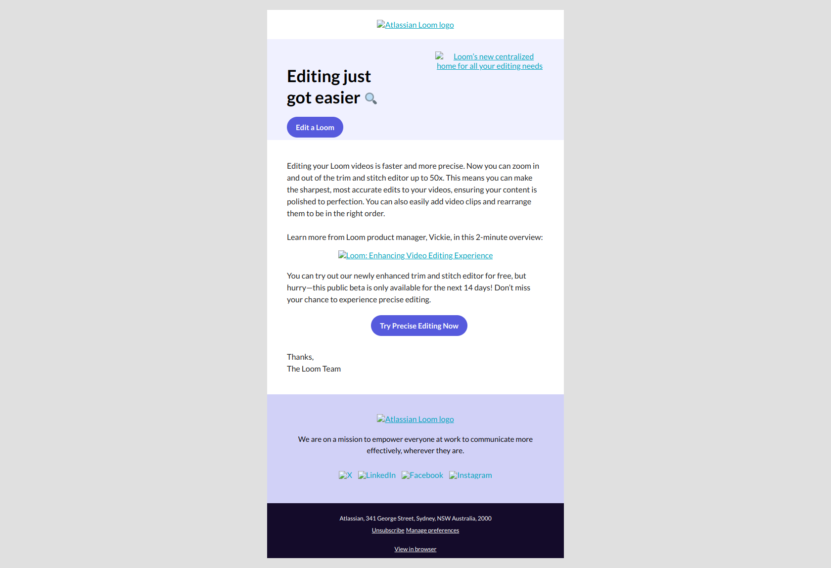 Editing just got easier 🔍 — email screenshot from Loom