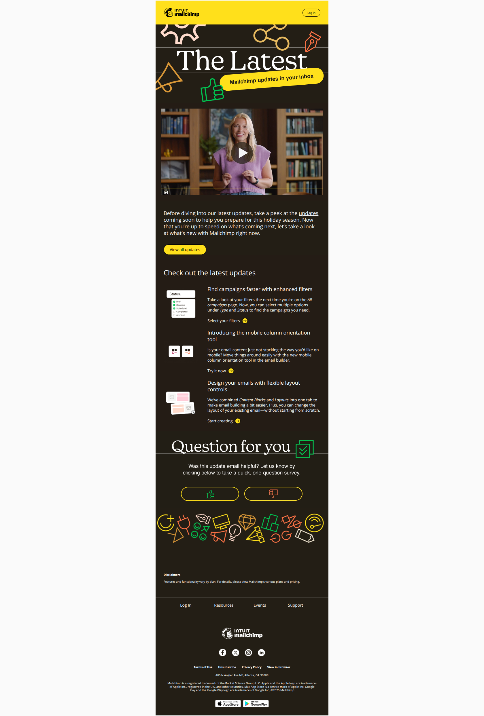 THE LATEST: New campaign filters and a mobile editing tool — email screenshot from MailChimp