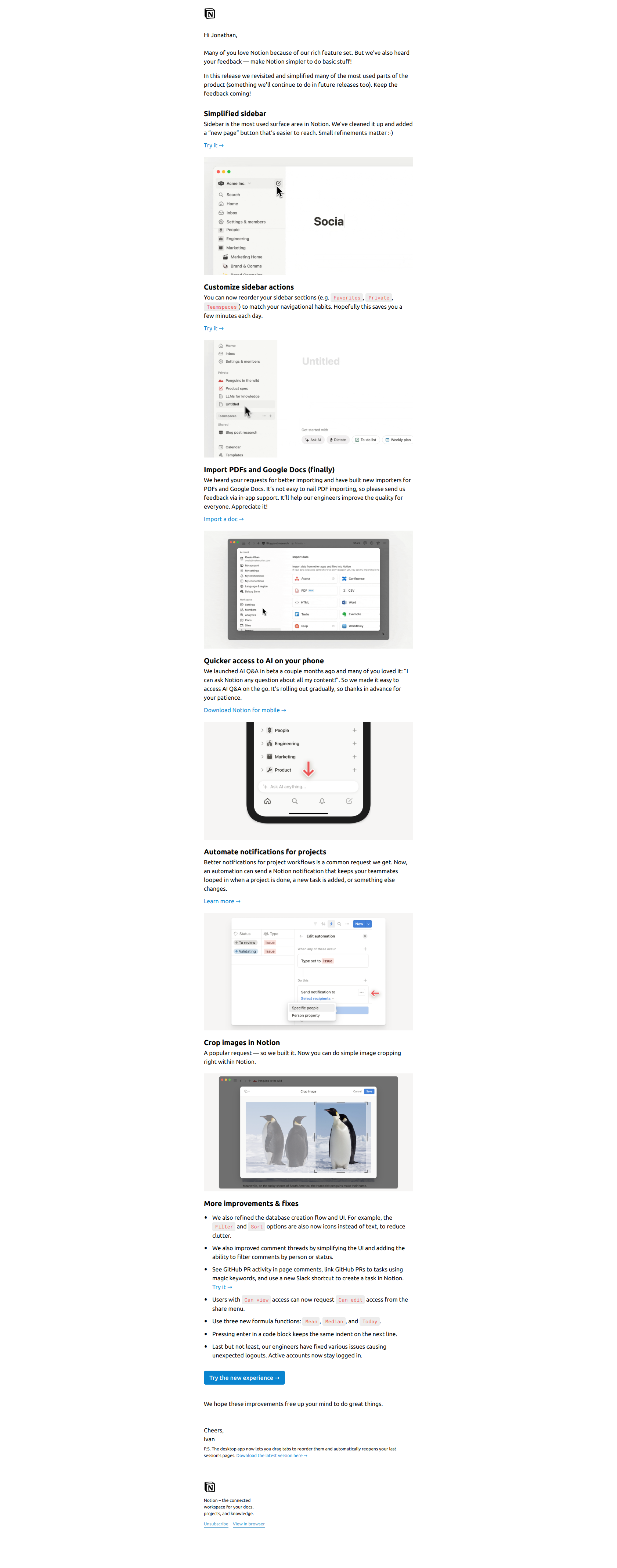 Notion 2.39 — email screenshot from Notion