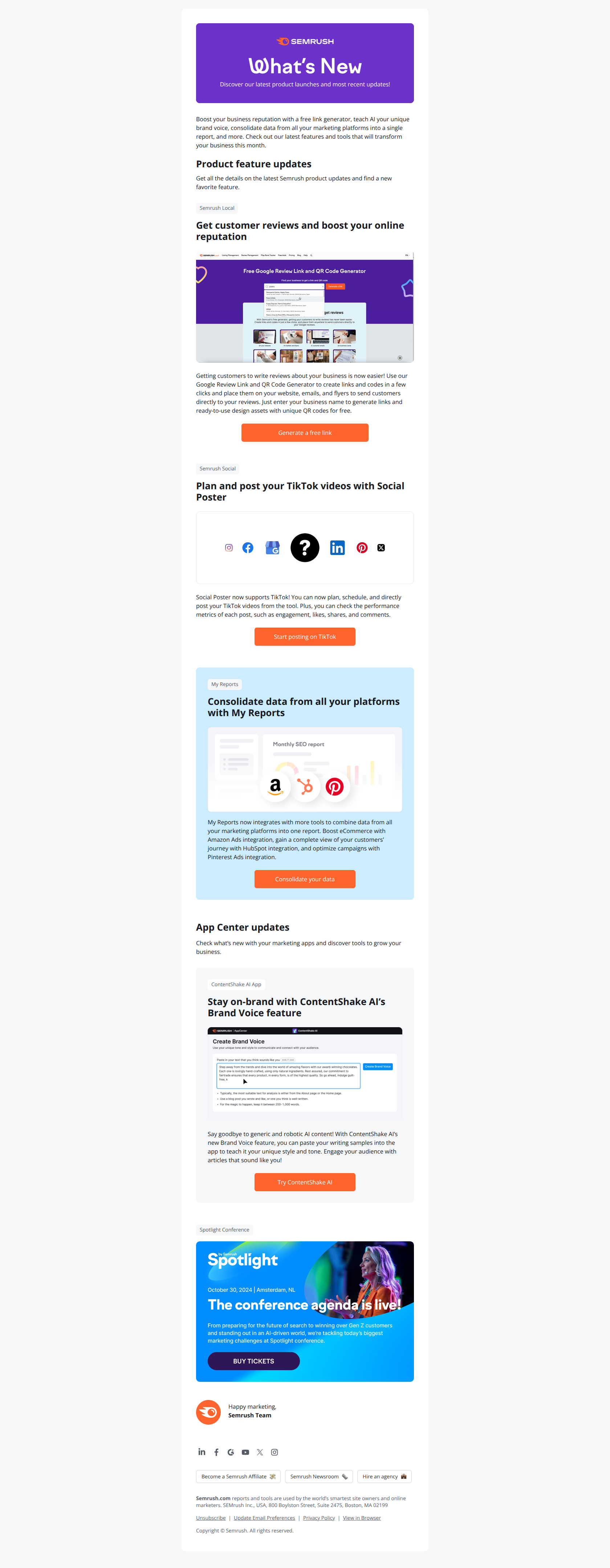 August Product Updates — email screenshot from SemRush