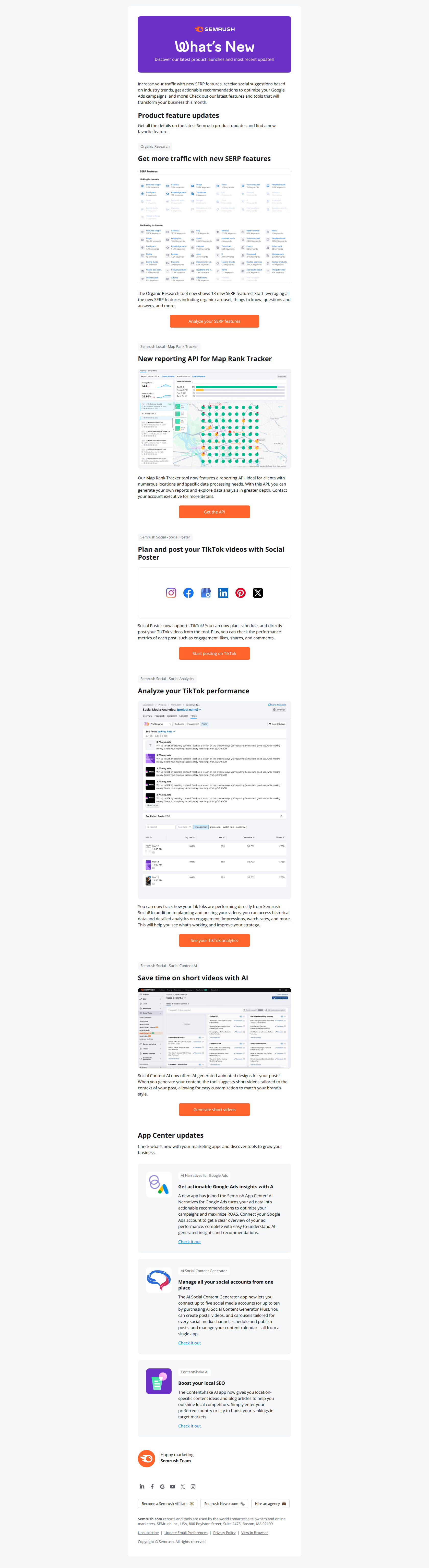 September Product Updates — email screenshot from SemRush