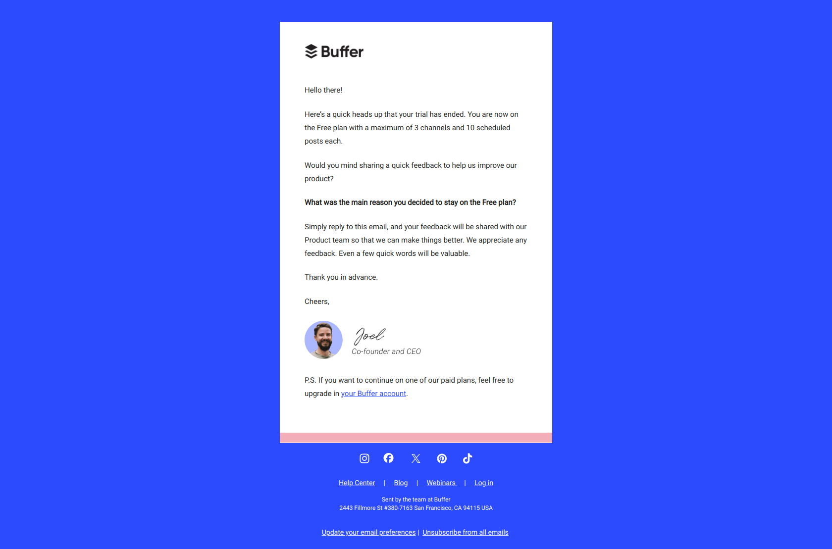 Quick feedback? — email screenshot from Buffer
