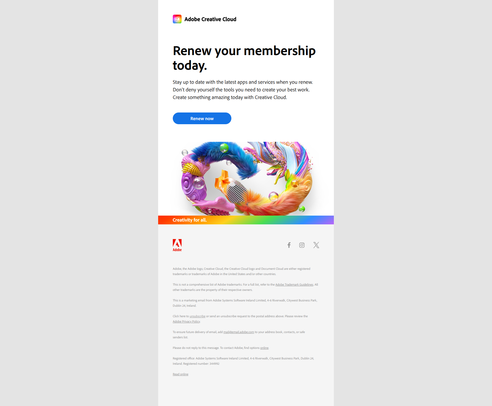 Return to Creative Cloud — email screenshot from Adobe