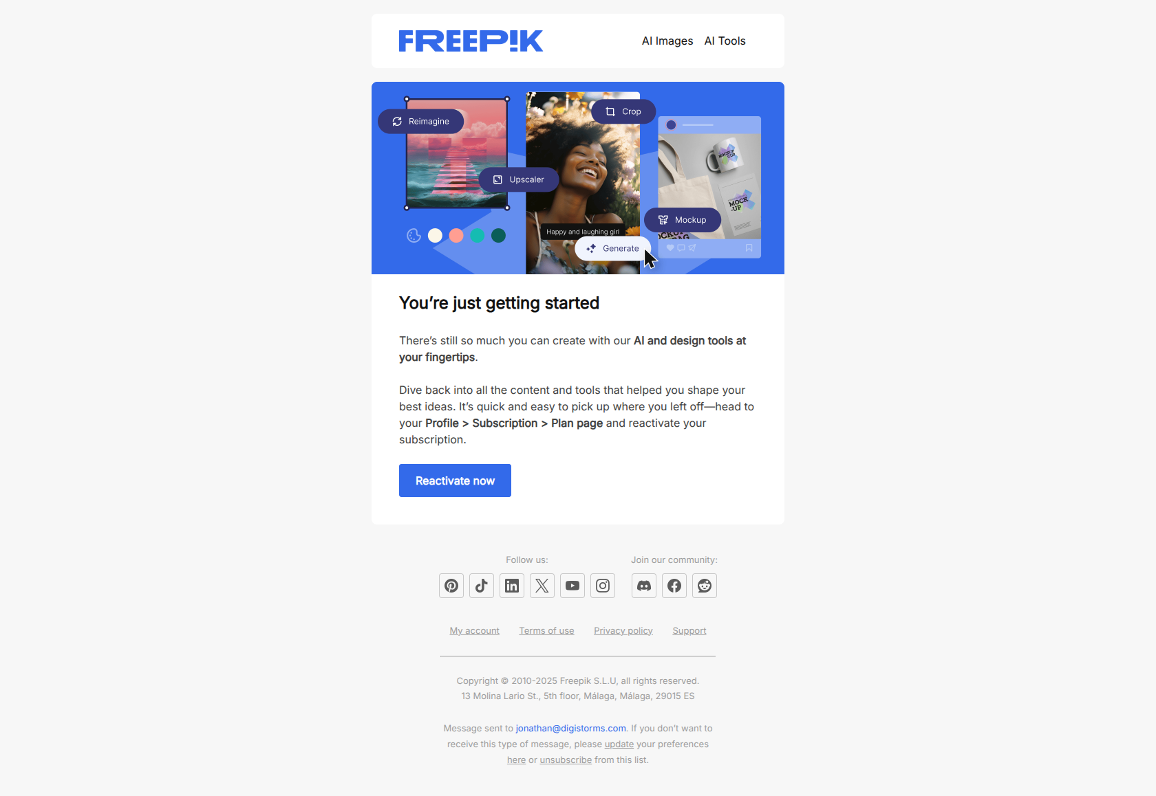 Get back to Essential for more beautiful designs together — email screenshot from Freepik