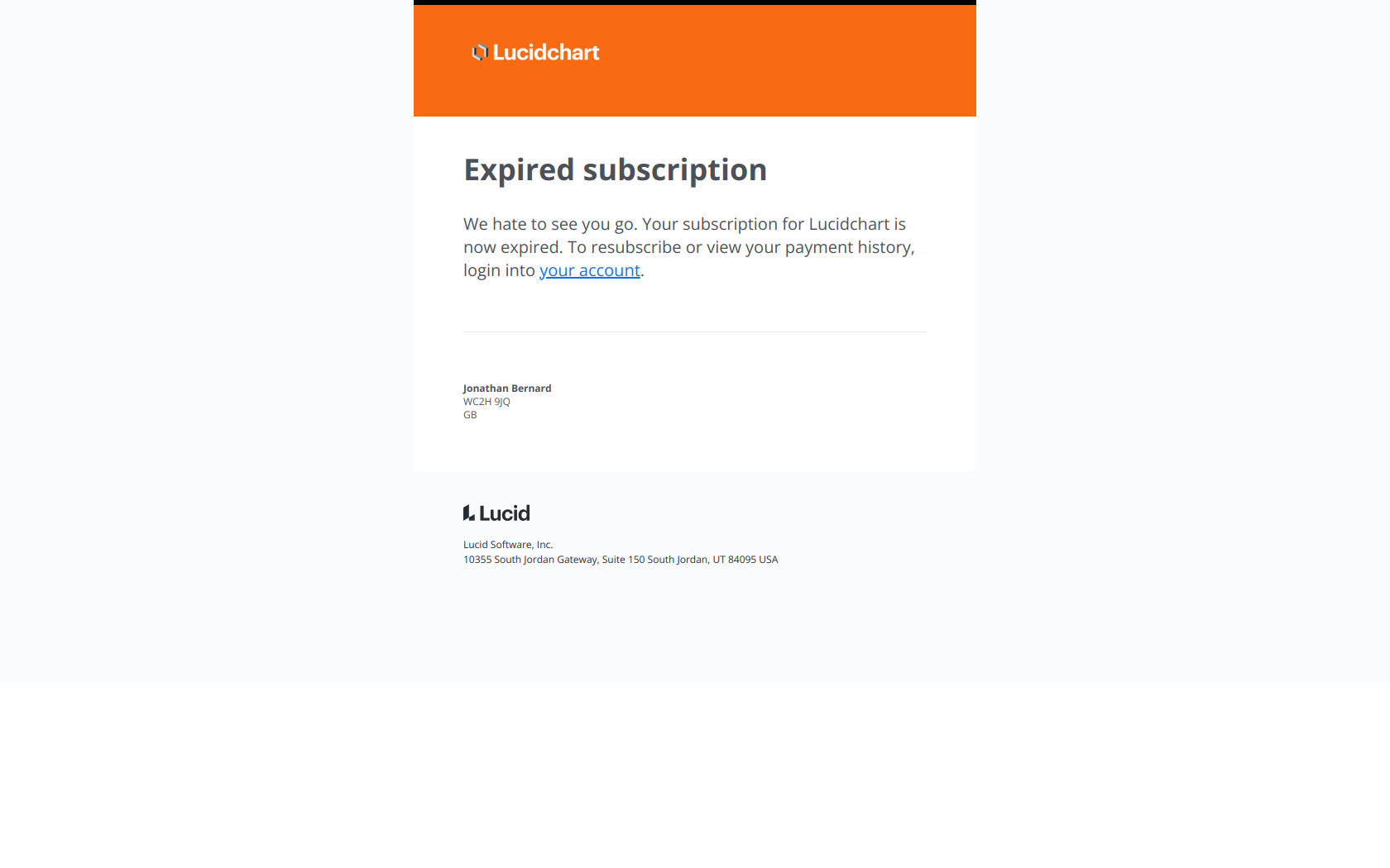 Re-engagement email example from Lucid