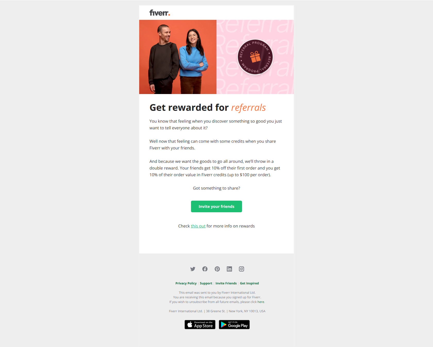 Sharing pays off — email screenshot from Fiverr