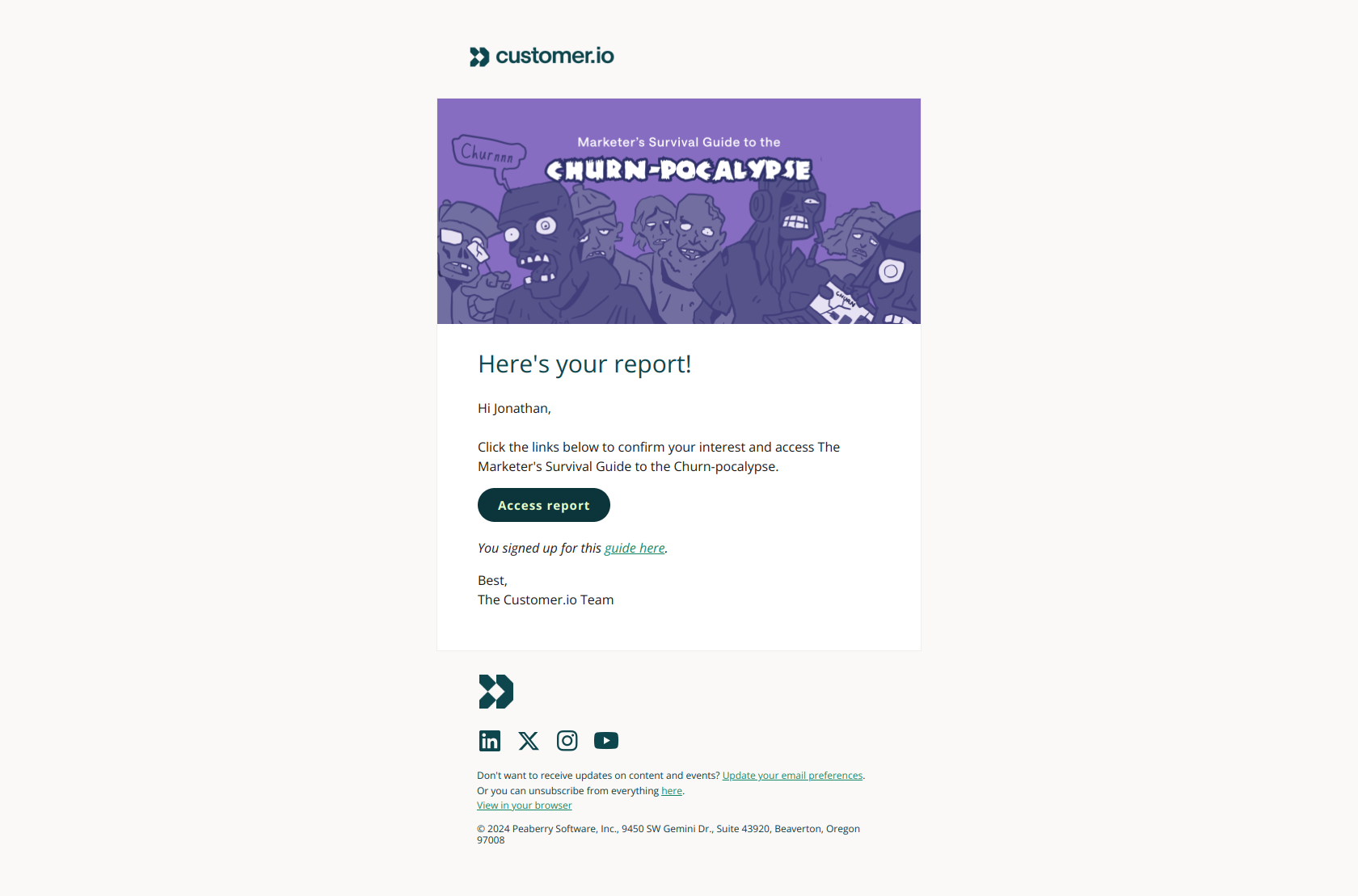 Here's your Survival Guide! 🧟 — email screenshot from Customer.io