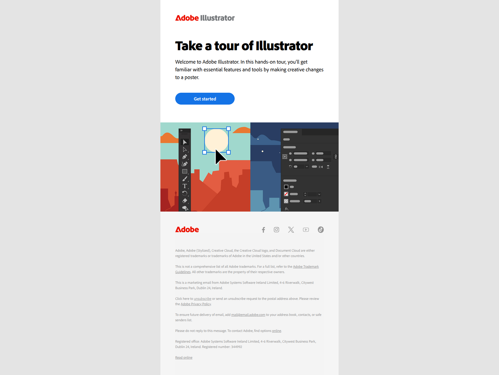 Get started with Illustrator — email screenshot from Adobe