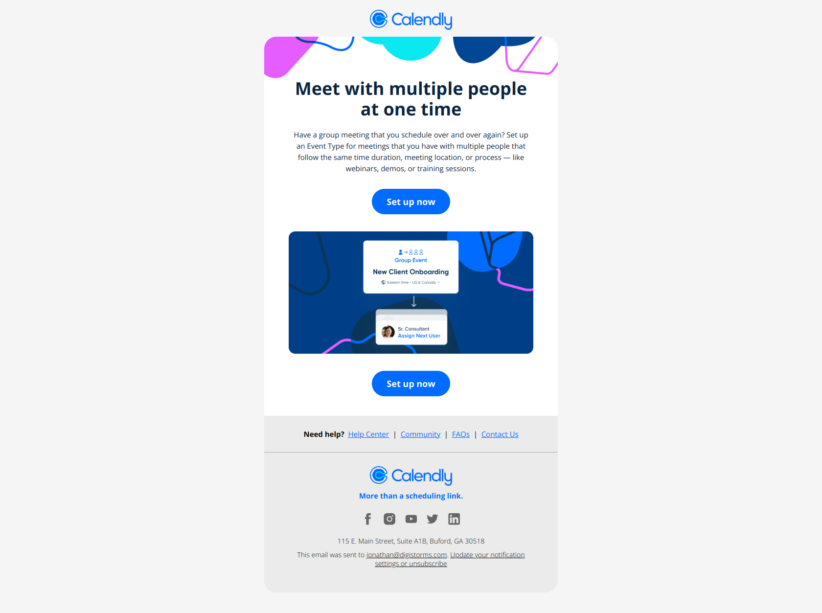 Book meetings with multiple people — email screenshot from Calendly