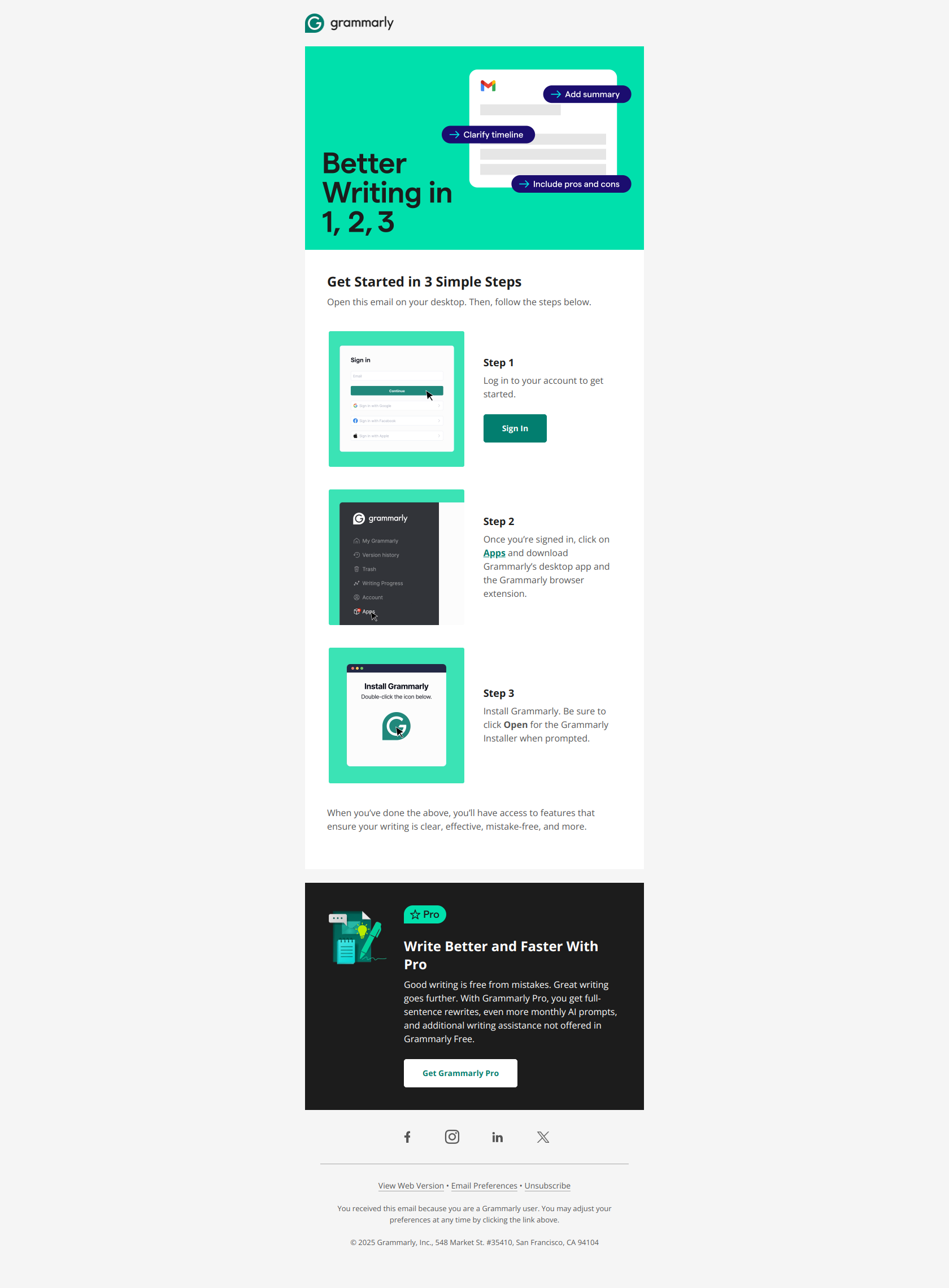Action required: Finish setting up your account — email screenshot from Grammarly