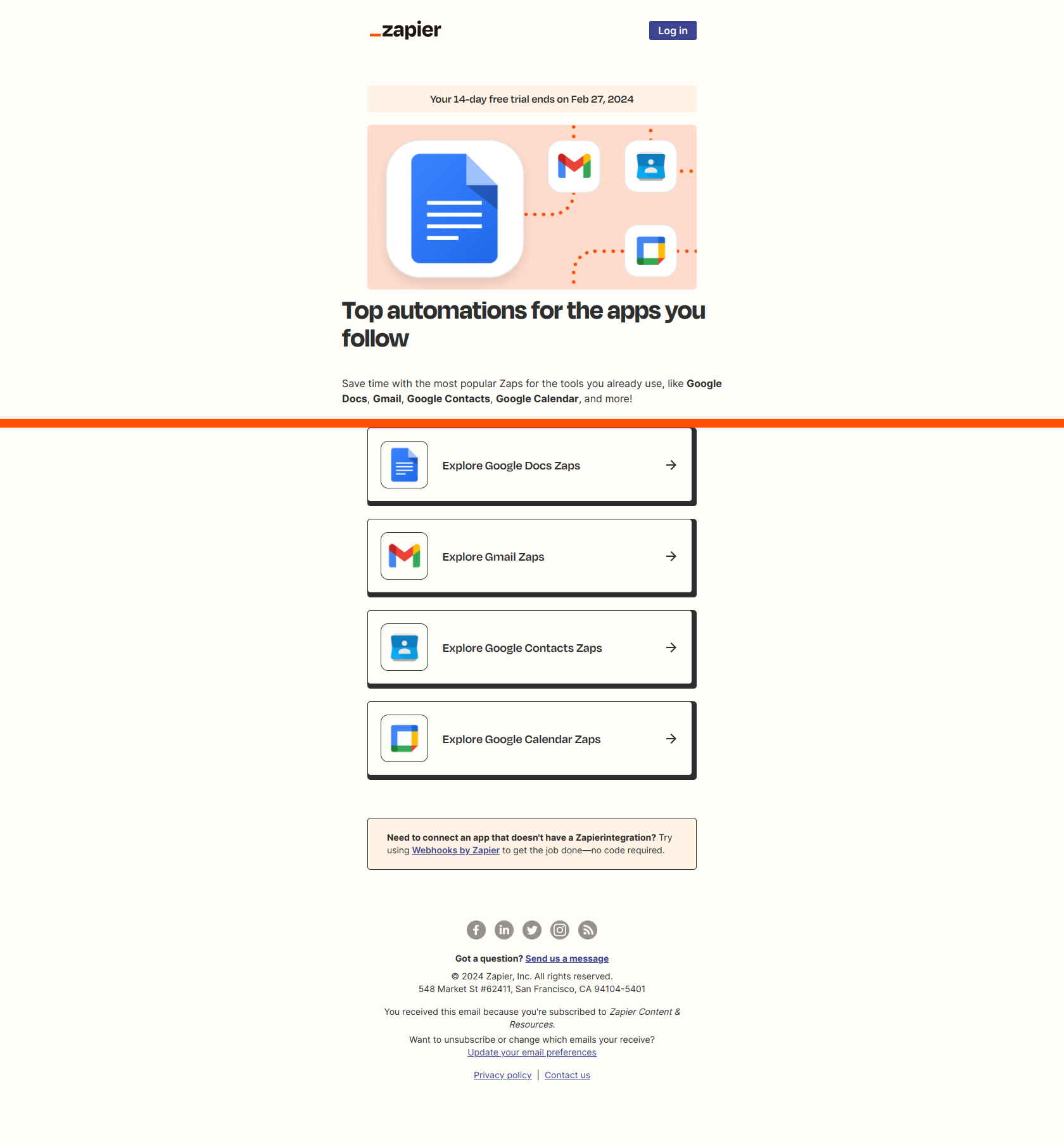 Top ways to automate the apps you use — email screenshot from Zapier