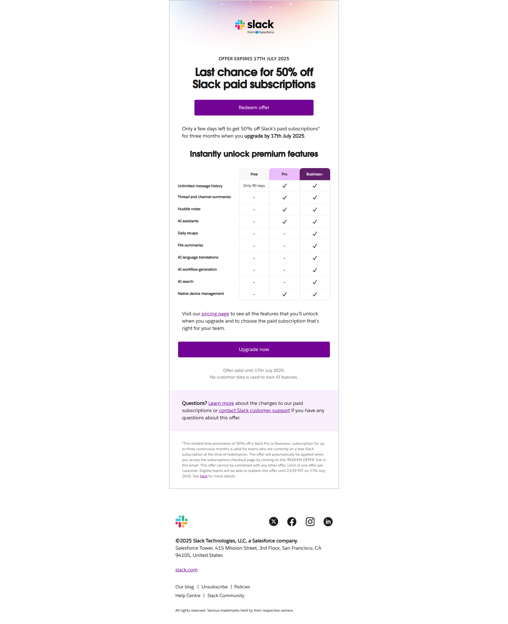 ⏳ Don’t miss out! Get 50% off paid subscriptions — email screenshot from Slack
