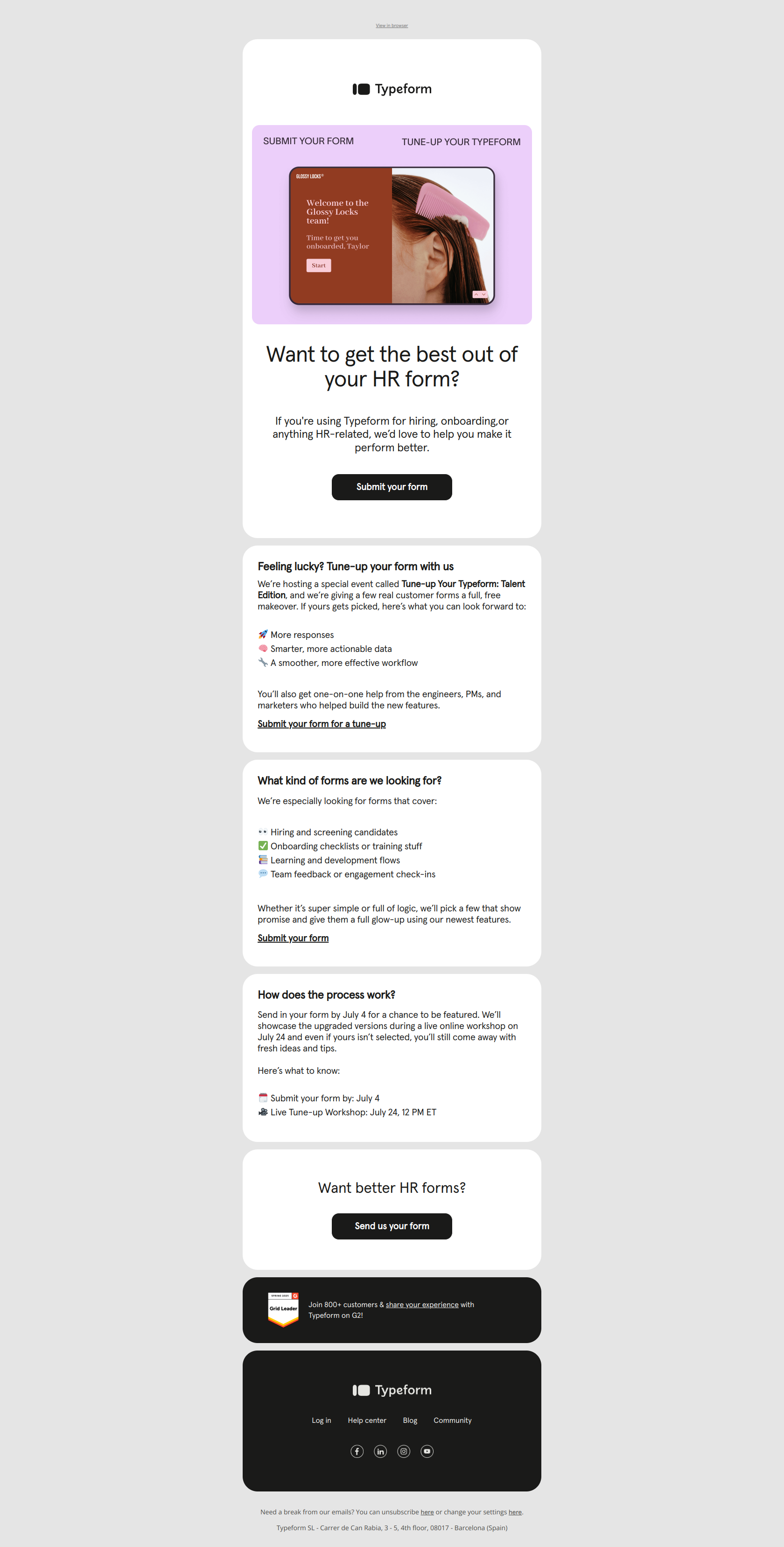 Got an HR form? We’ll help you level it up — email screenshot from Typeform