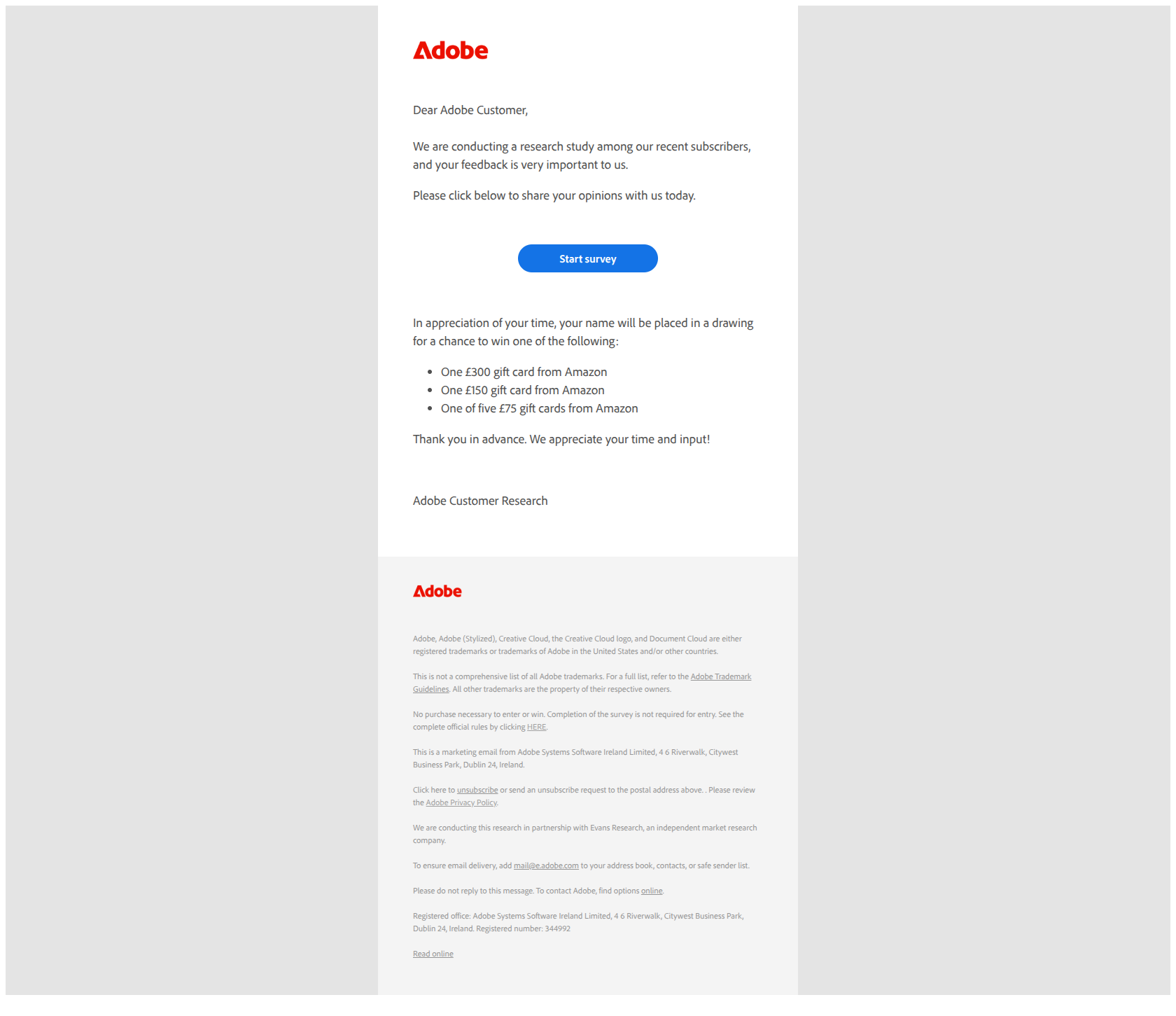 Adobe wants to hear from you! — email screenshot from Adobe