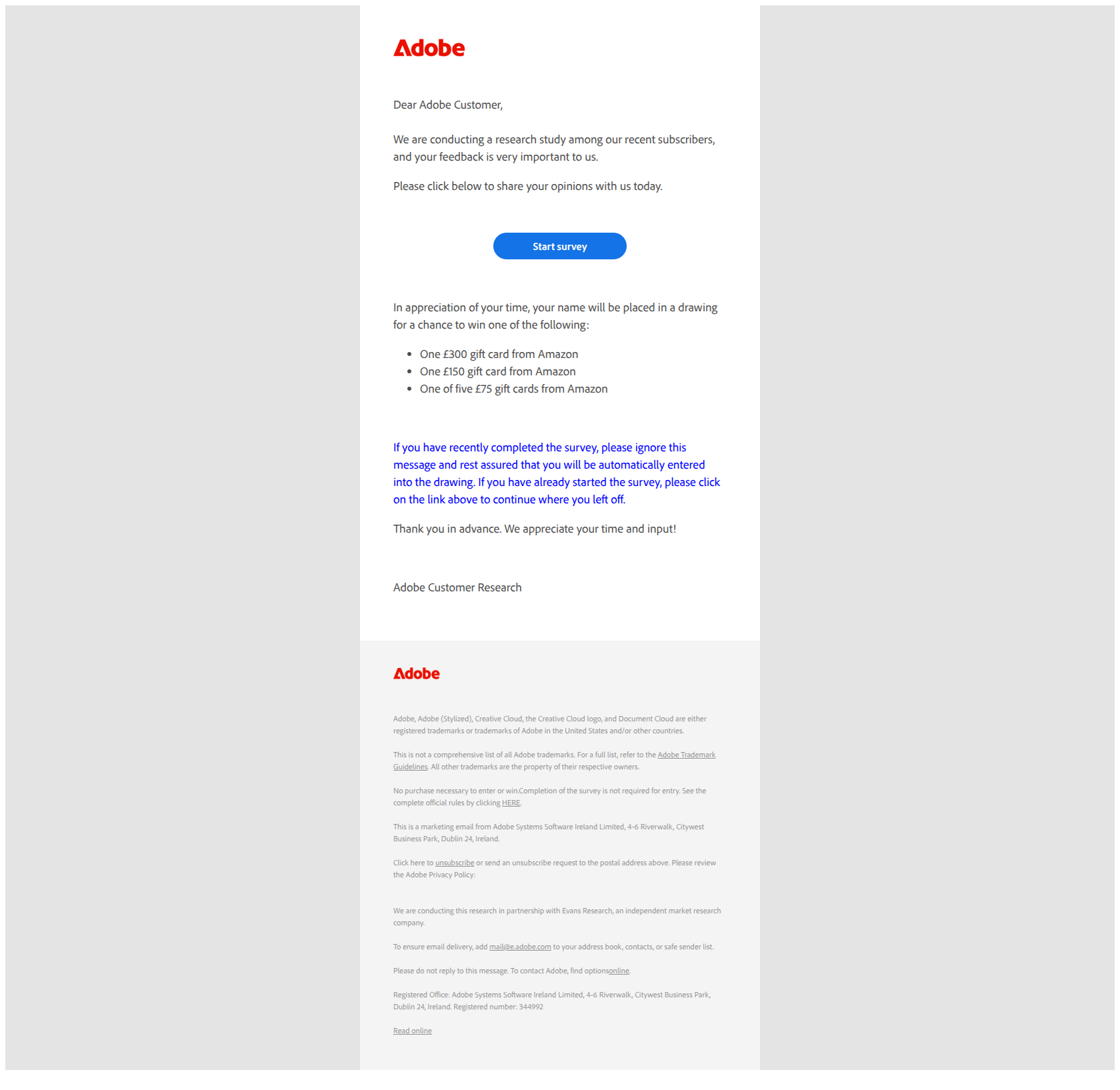 REMINDER: Adobe wants to hear from you! — email screenshot from Adobe