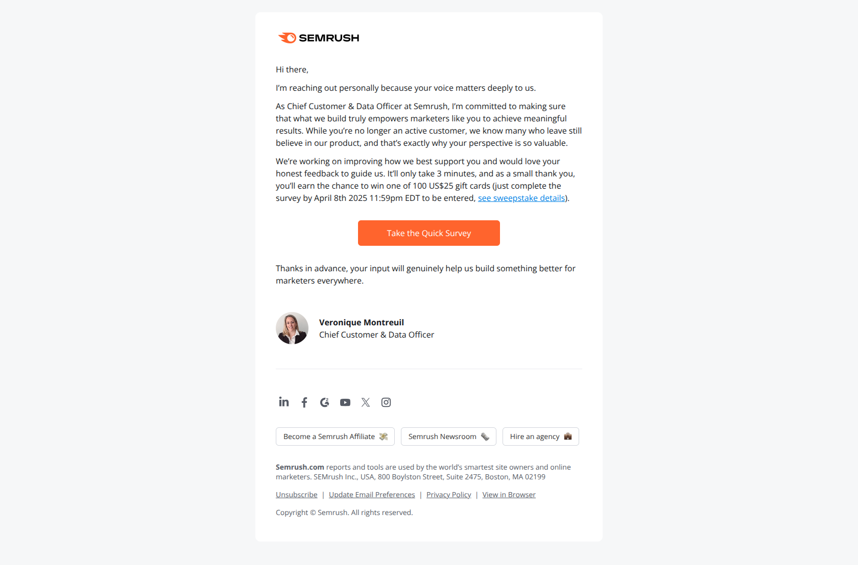 Help shape the future of Semrush — email screenshot from SemRush