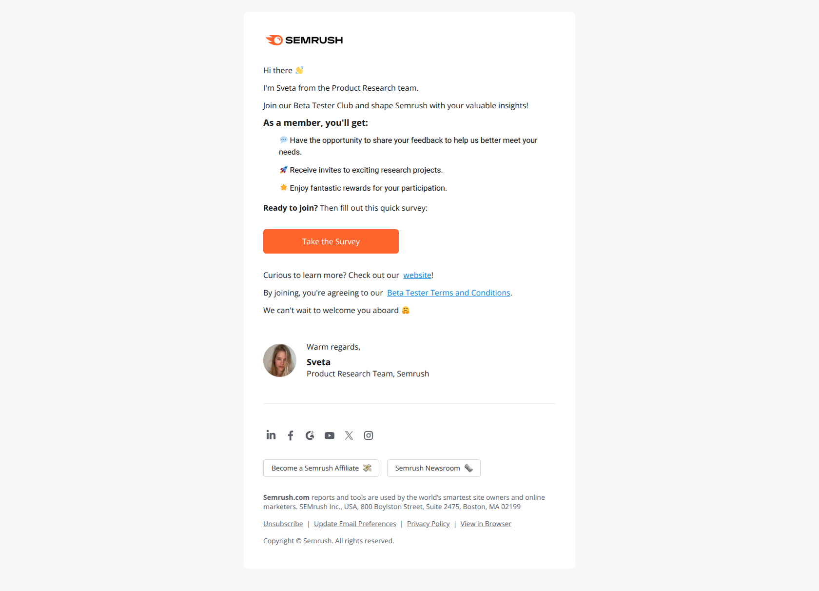 🔥 Join Semrush Beta Tester Club! — email screenshot from SemRush