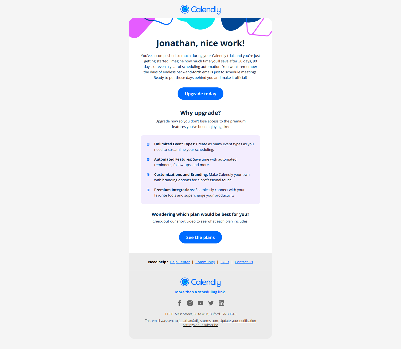 You’ve accomplished so much! — email screenshot from Calendly