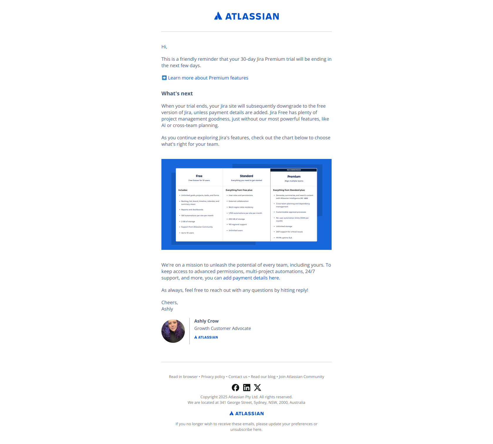 ⏰ Your Jira Premium trial is ending soon — email screenshot from Jira