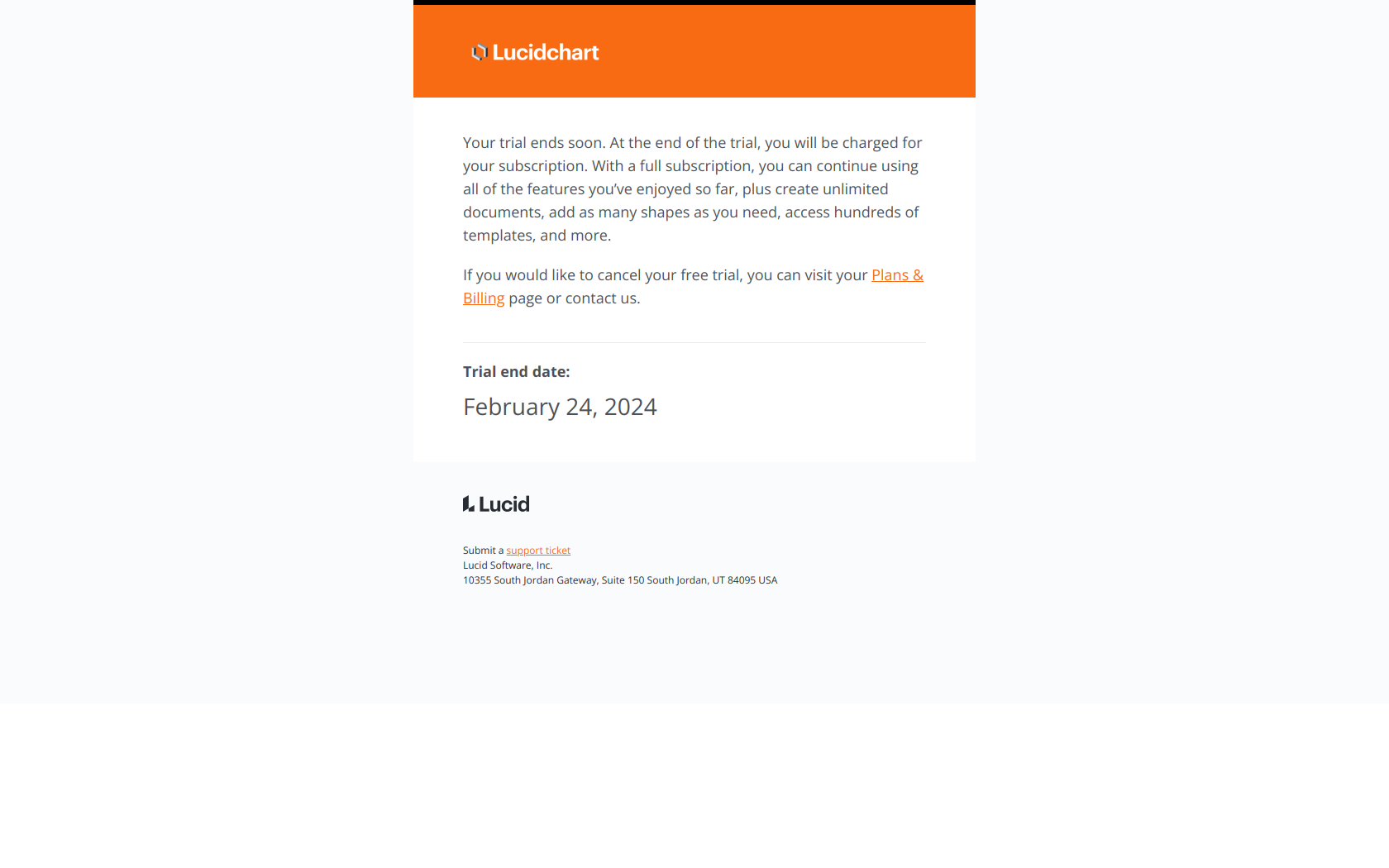 Your Lucidchart trial is expiring — email screenshot from Lucid