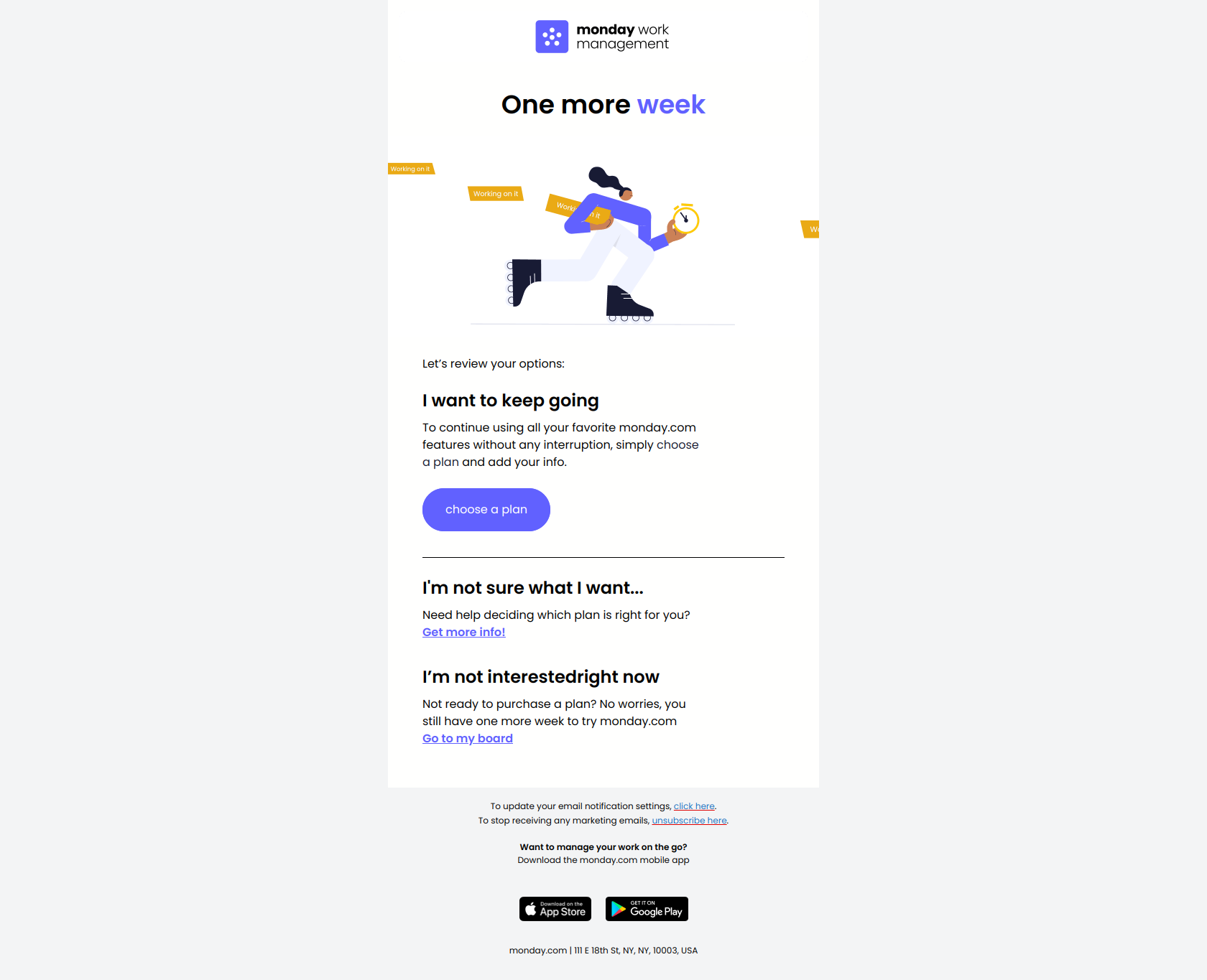 One more week to go! ⌛ — email screenshot from Monday