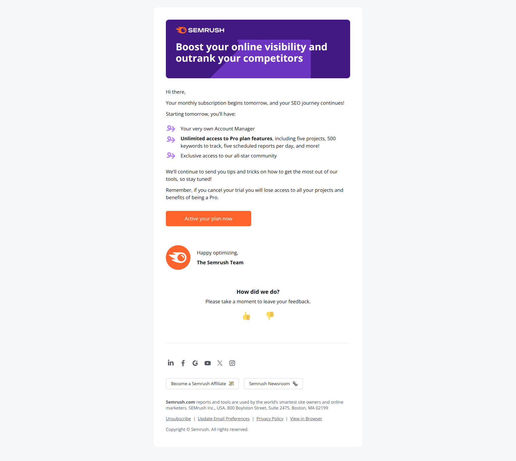 Ready to take your SEO to the next level? — email screenshot from SemRush